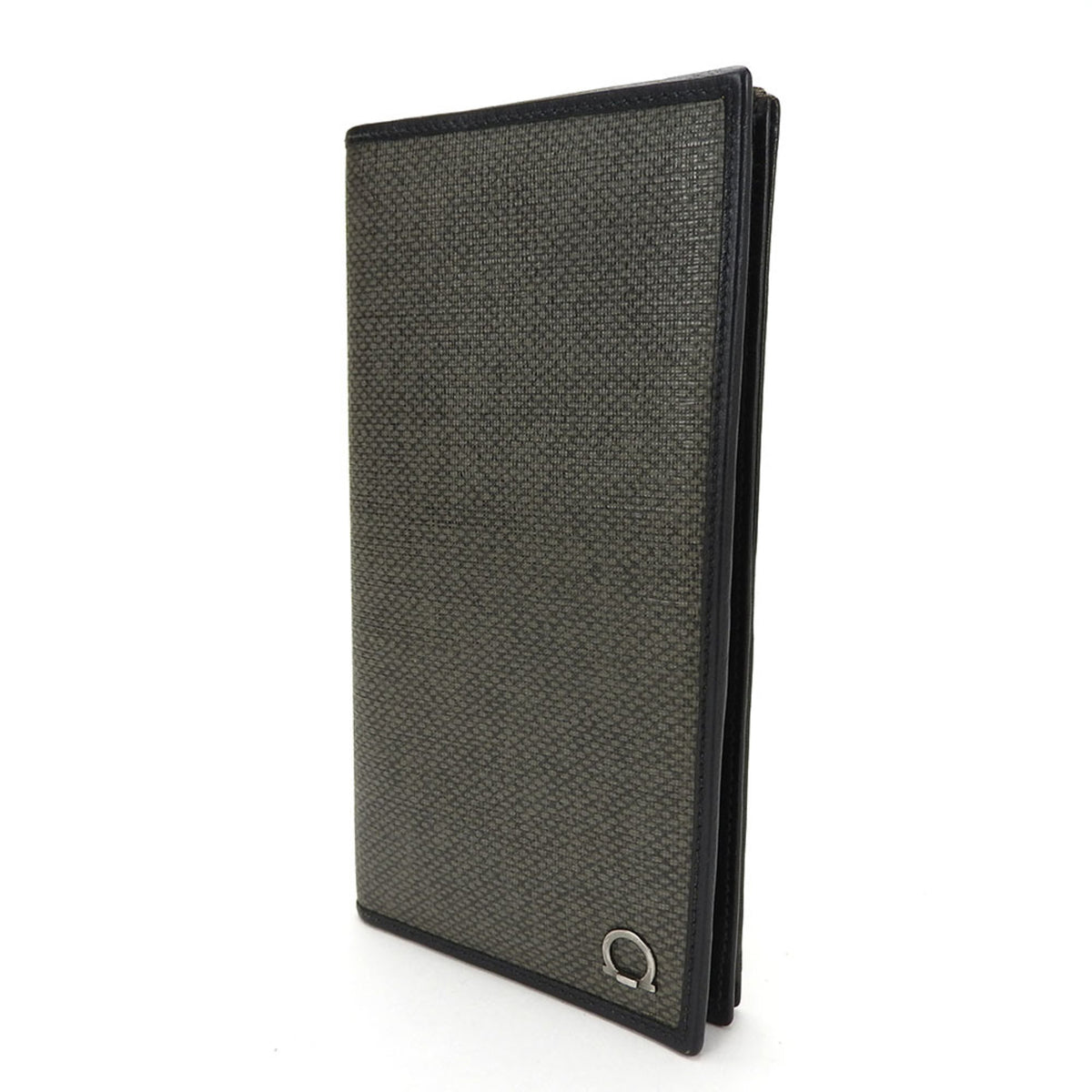Salvatore Ferragamo Gancini Black Gray Pvc Leather Long Wallet (Bi-Fold) (Pre-Owned)