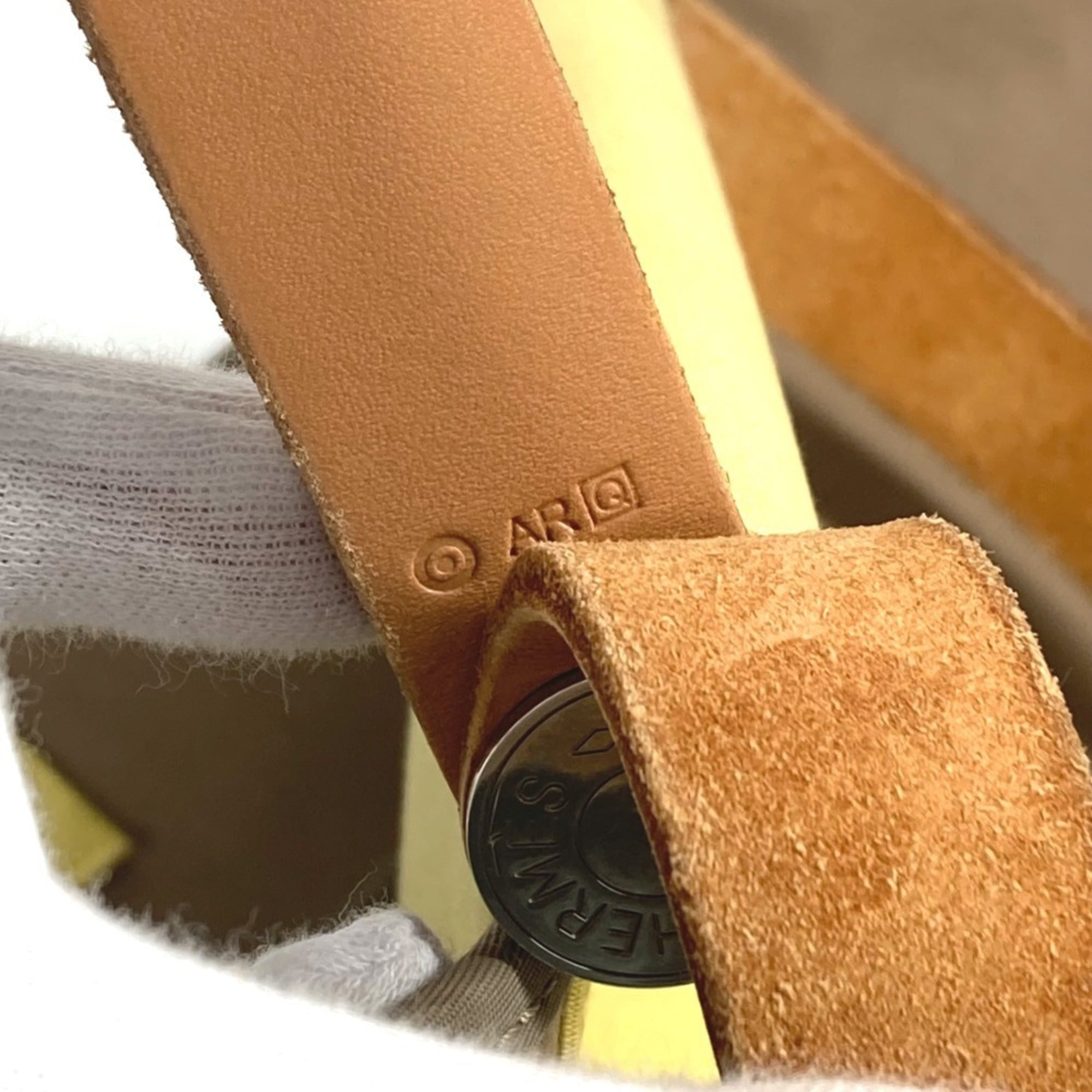 Hermes Beige Yellow Leather Canvas Shoulder Bag Tote Bag (Pre-Owned)