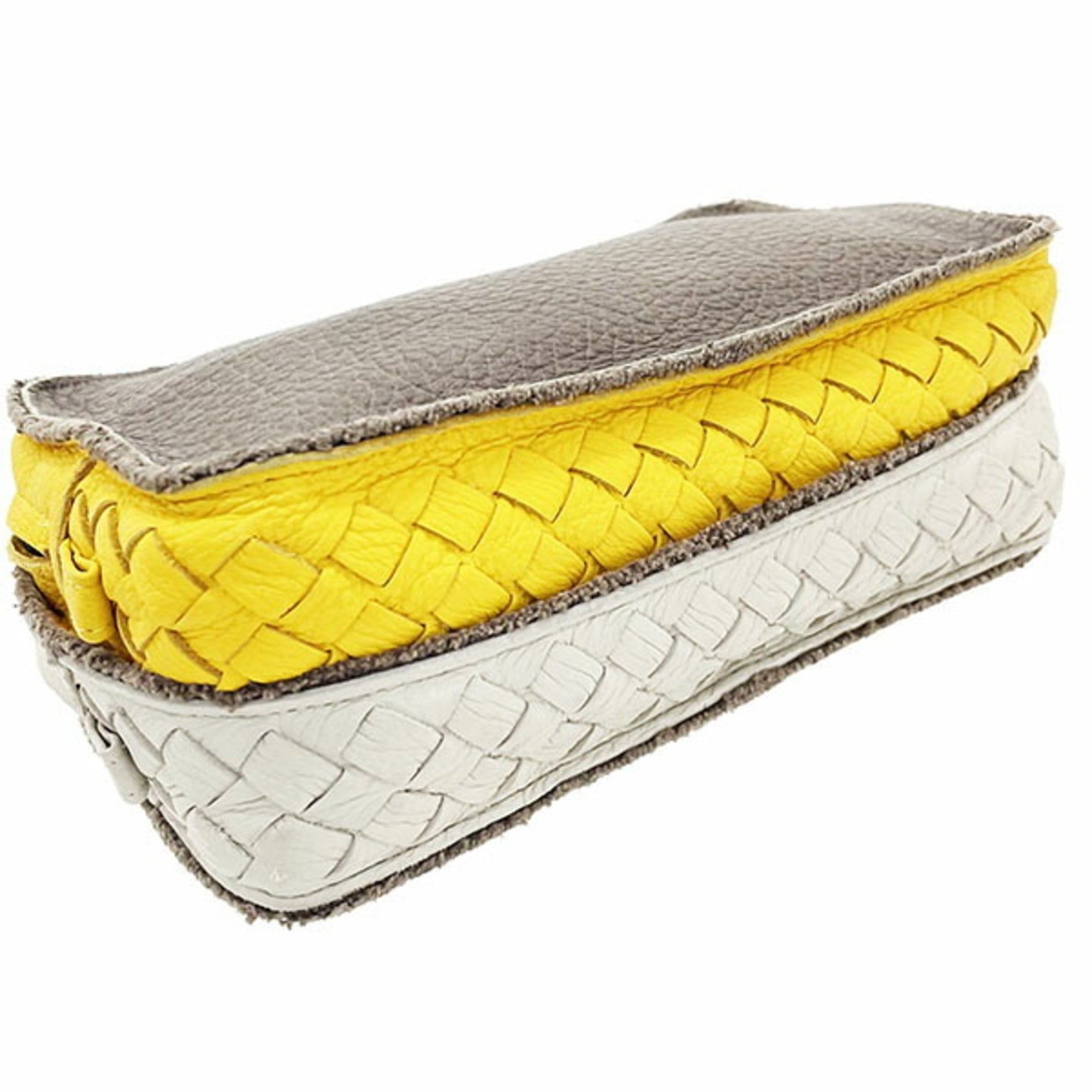 Bottega Veneta Brown Gray Brown Ivory Three Color Yellow Leather Pouch (Pre-Owned)
