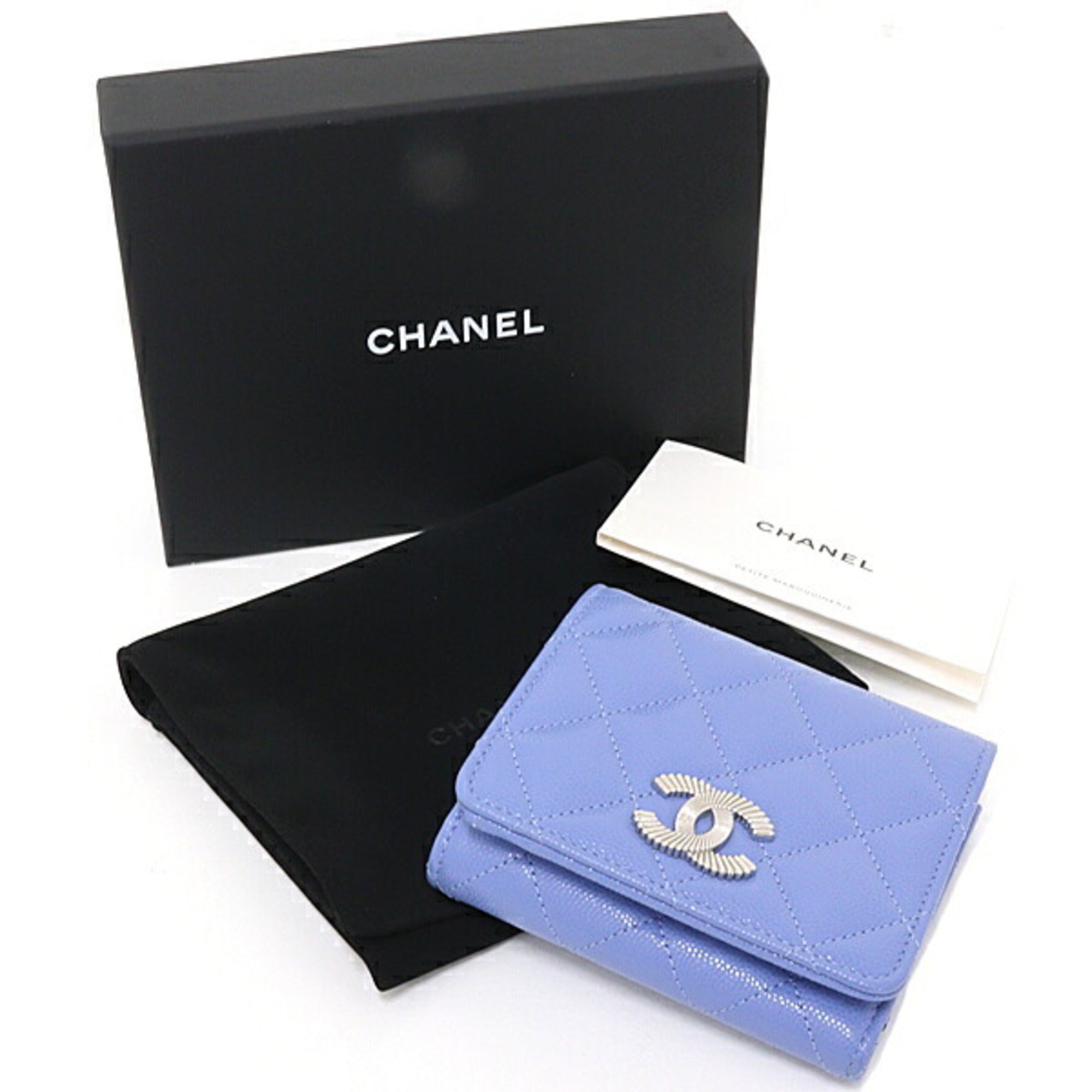 Chanel Matelasse Blue Grained Calfskin Wallet (Tri-Fold) (Pre-Owned)