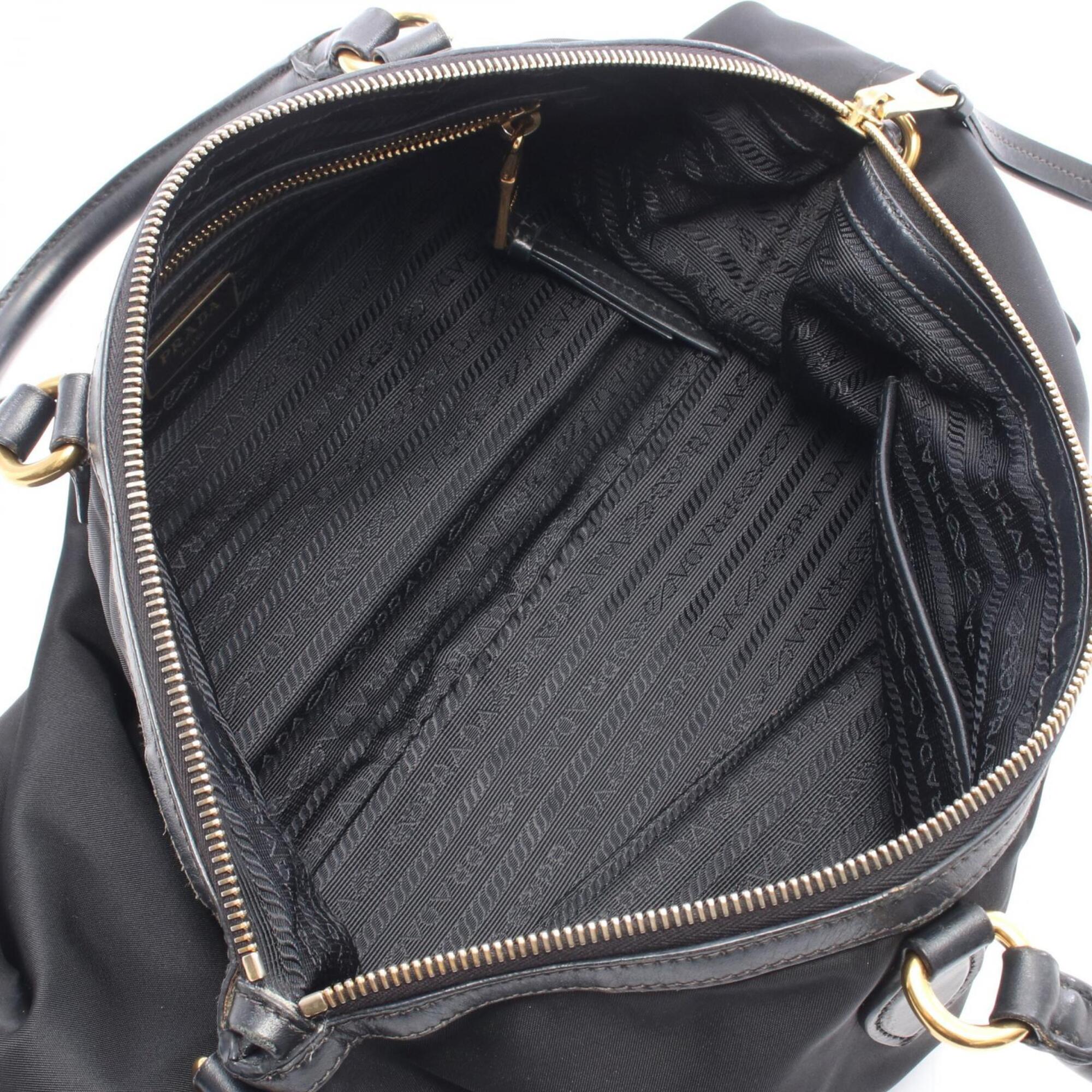 Prada Black Nylon Leather Handbag Tote Bag (Pre-Owned)