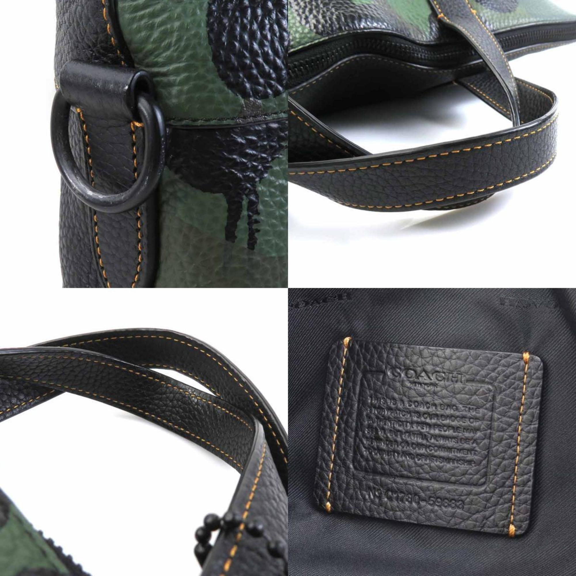 Coach Black Green Leather Handbag Shoulder Bag (Pre-Owned)