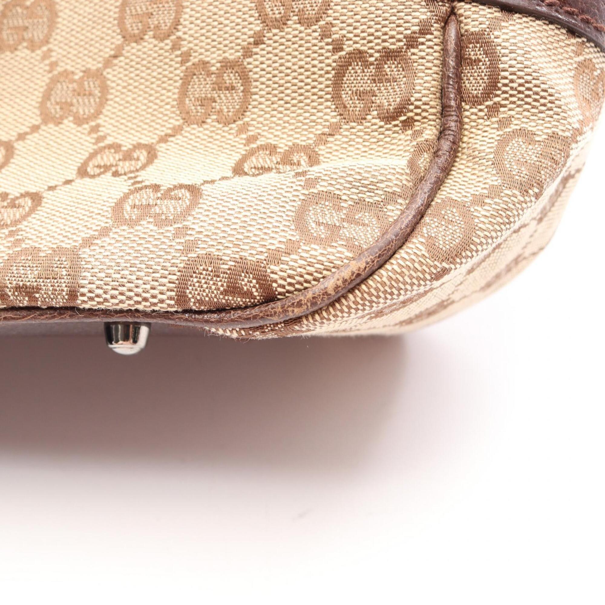 Gucci Beige Brown Canvas Leather Handbag (Pre-Owned)
