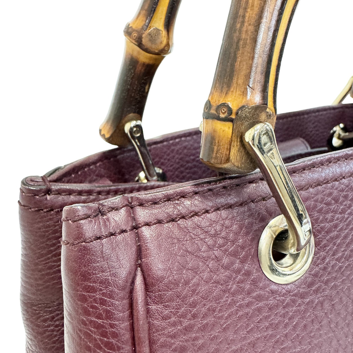 Gucci Wine Bamboo Leather Handbag Shoulder Bag (Pre-Owned)