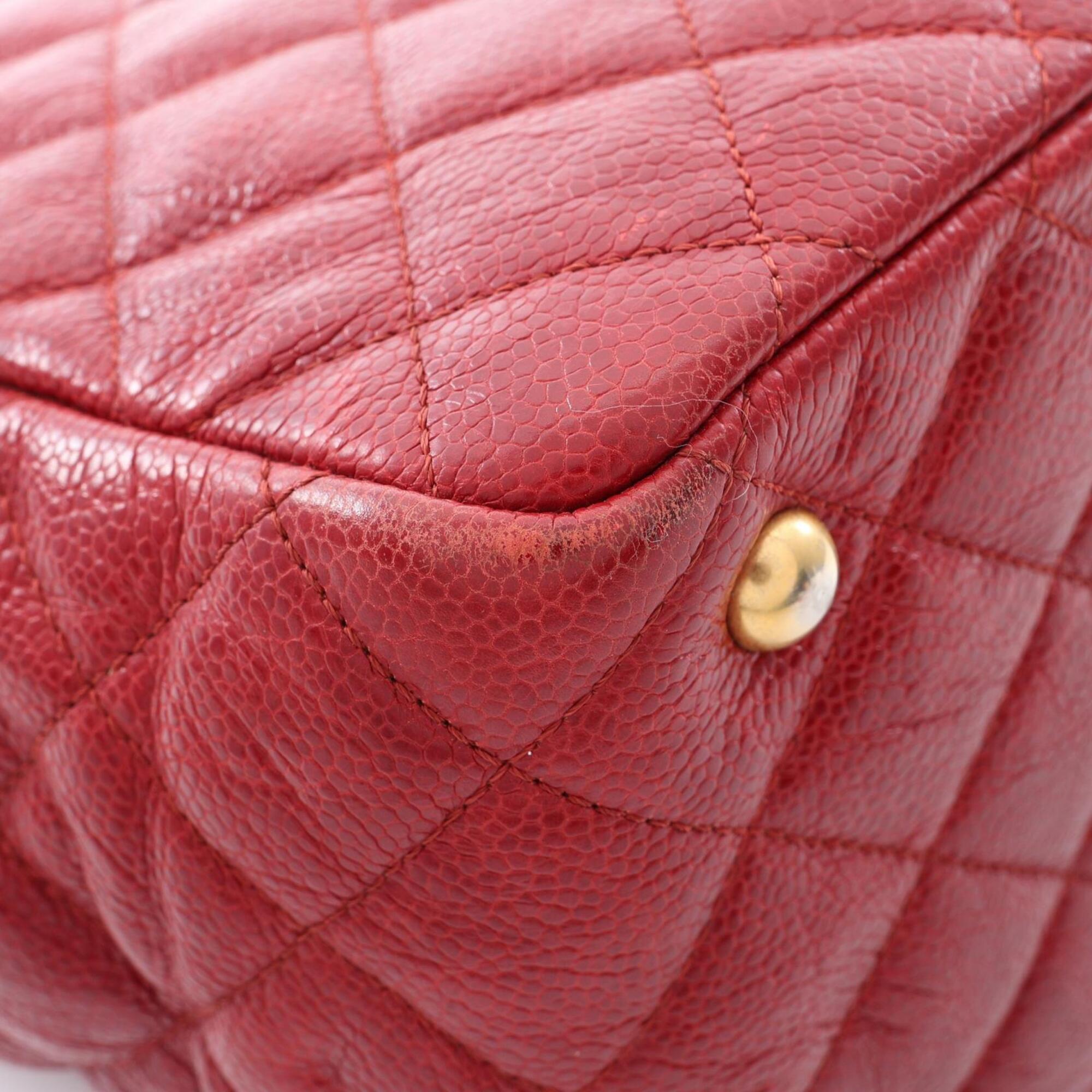 Chanel Red Color Grained Calfskin Handbag Tote Bag (Pre-Owned)