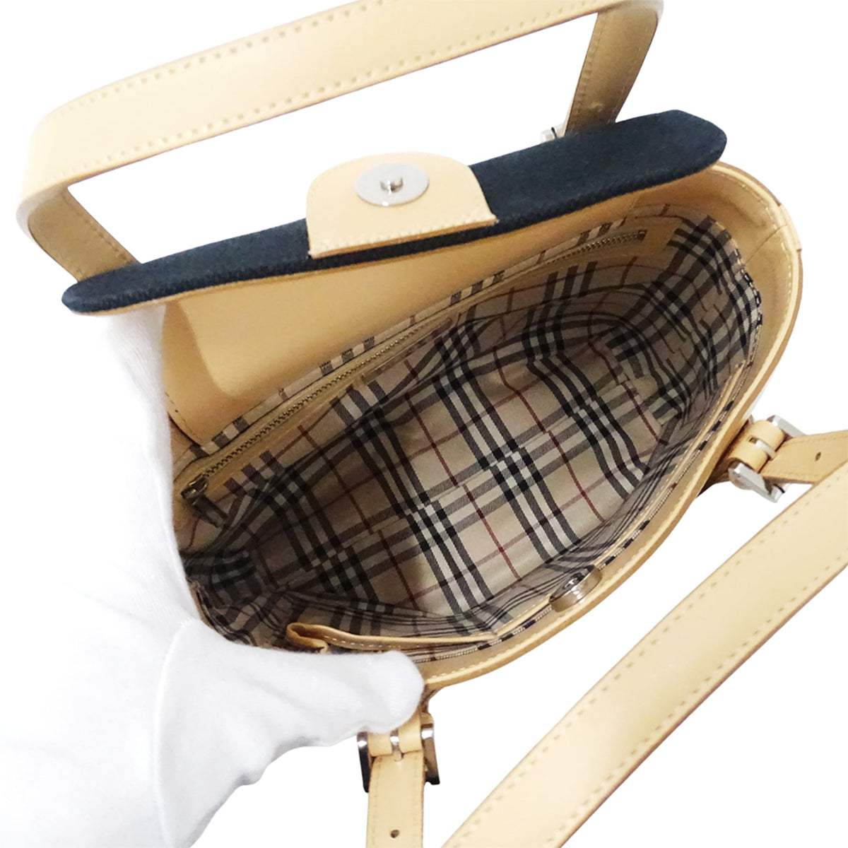 Burberry Beige Black Canvas Handbag Tote Bag (Pre-Owned)