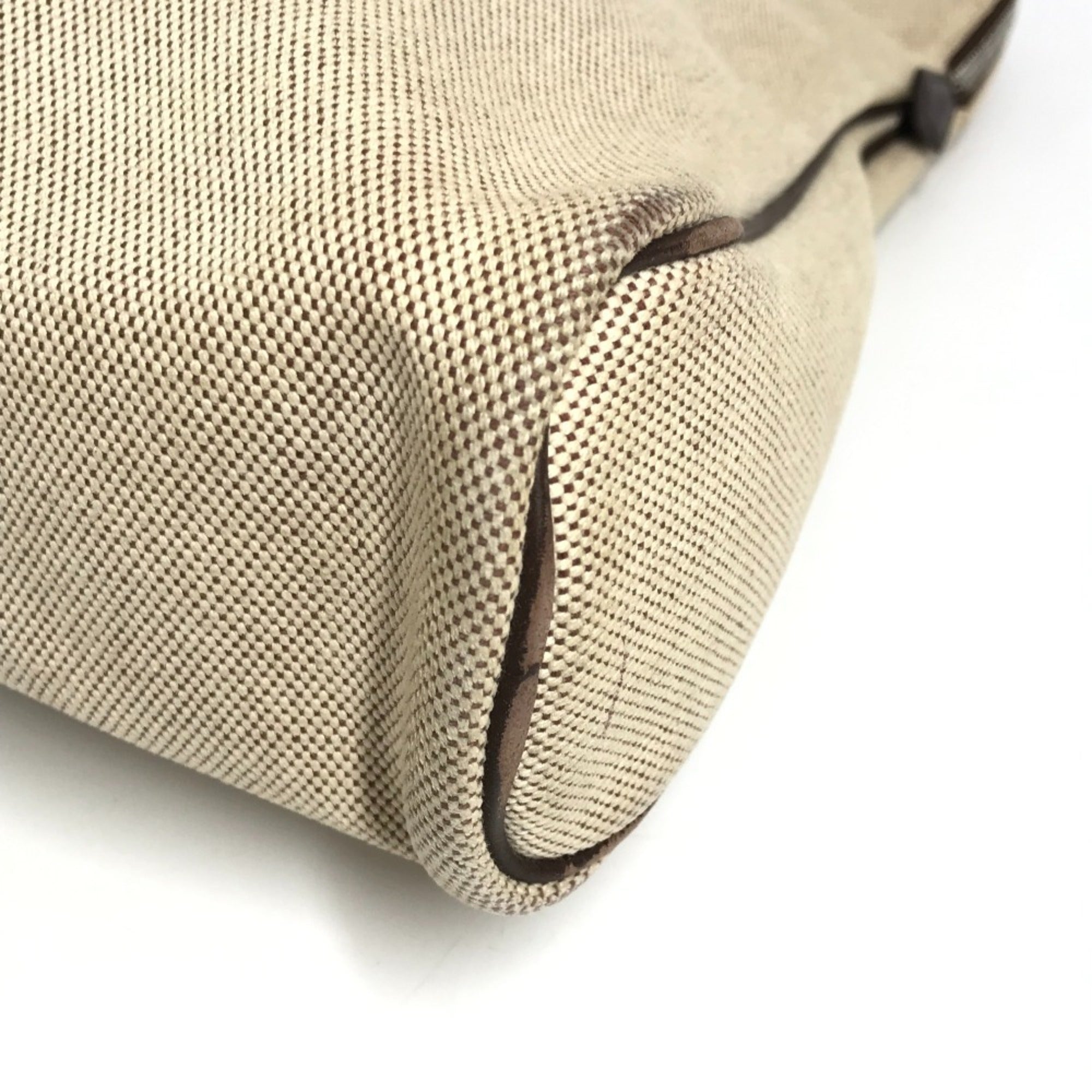 Hermes Beige Brown Leather Canvas Handbag Tote Bag (Pre-Owned)