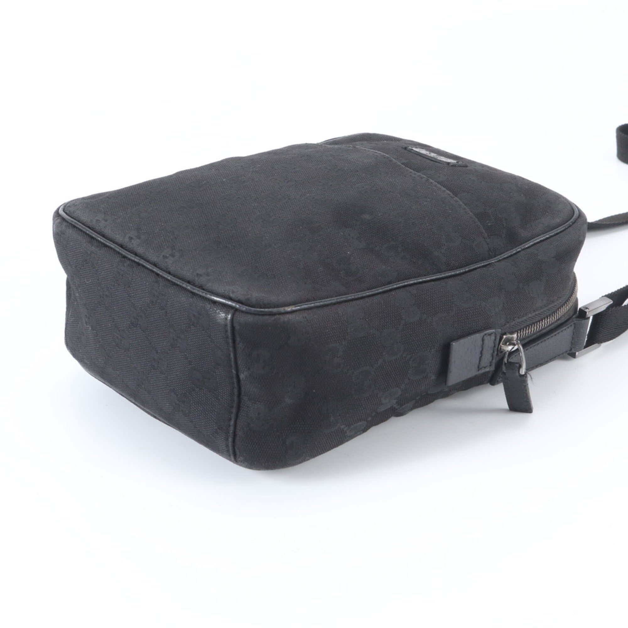 Gucci Gg Canvas Black Leather Canvas Shoulder Bag (Pre-Owned)