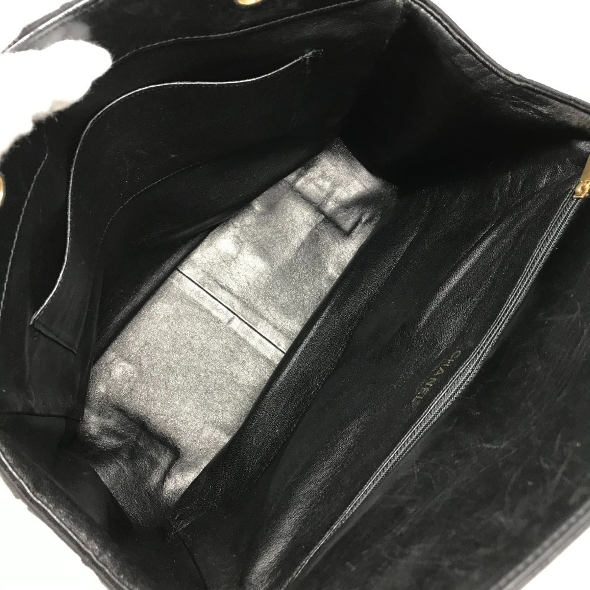 Chanel Chocolate Bar Black Cotton Leather Shoulder Bag Tote Bag (Pre-Owned)