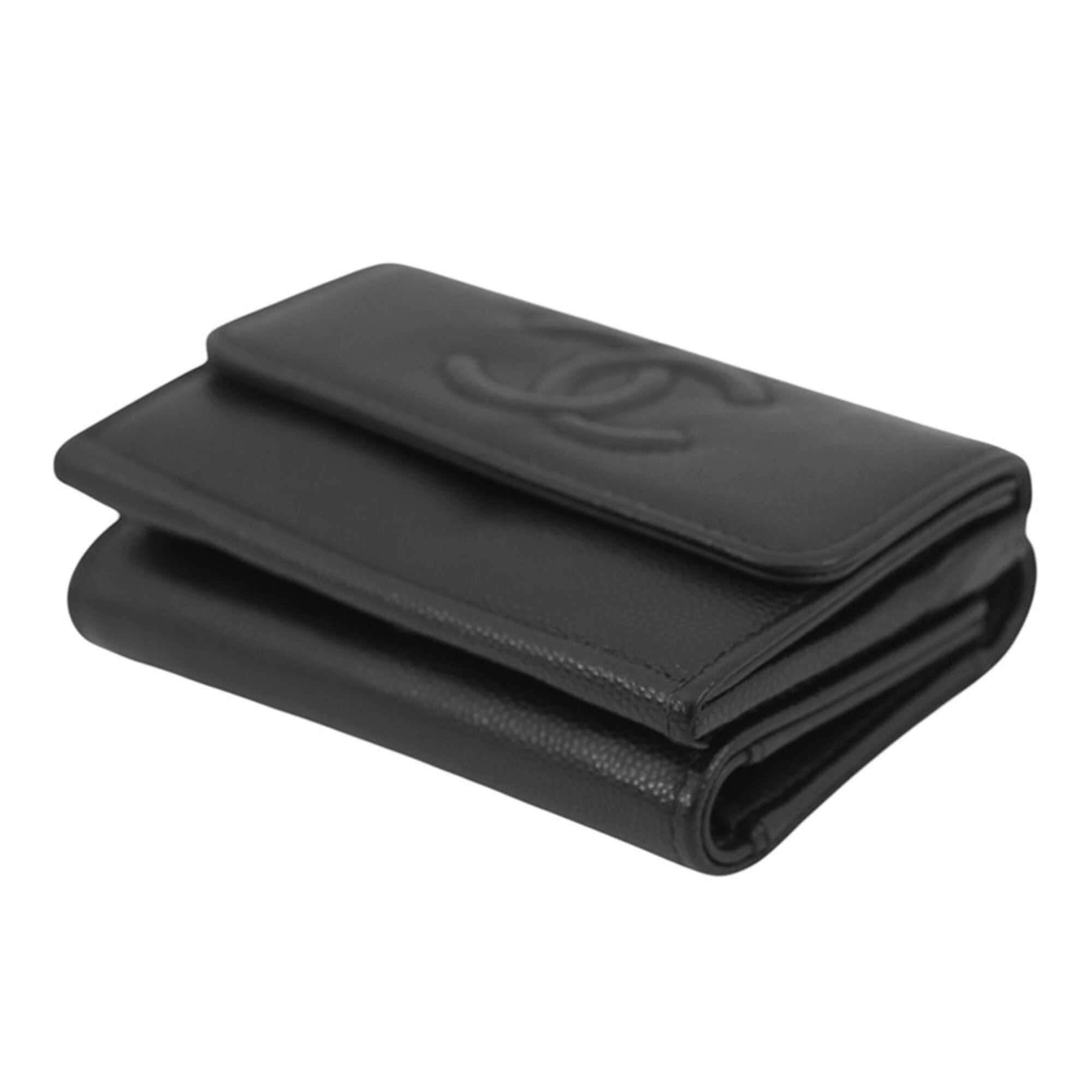 Chanel Black Grained Calfskin Wallet (Tri-Fold) (Pre-Owned)