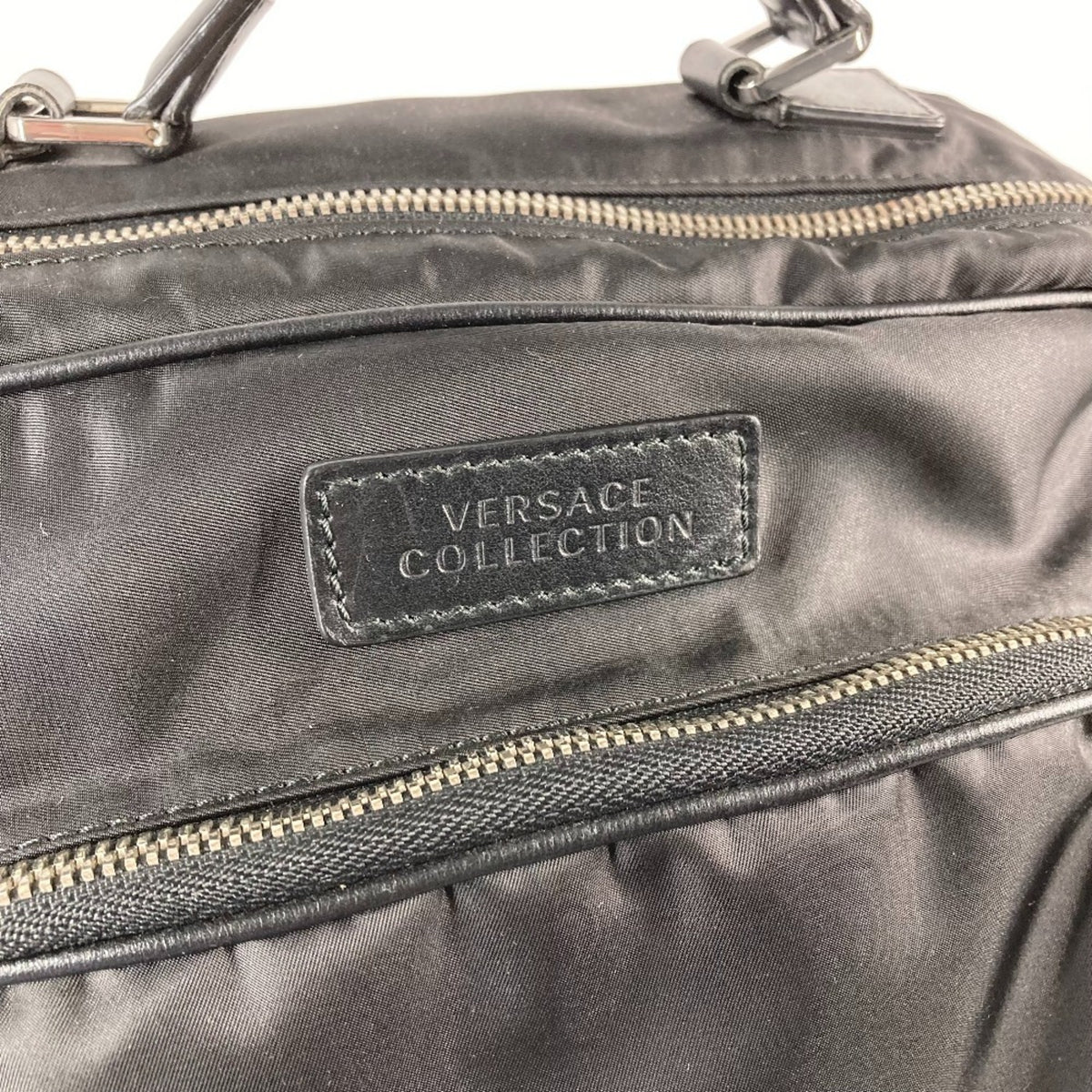 Versace Black Nylon Leather Backpack Handbag (Pre-Owned)
