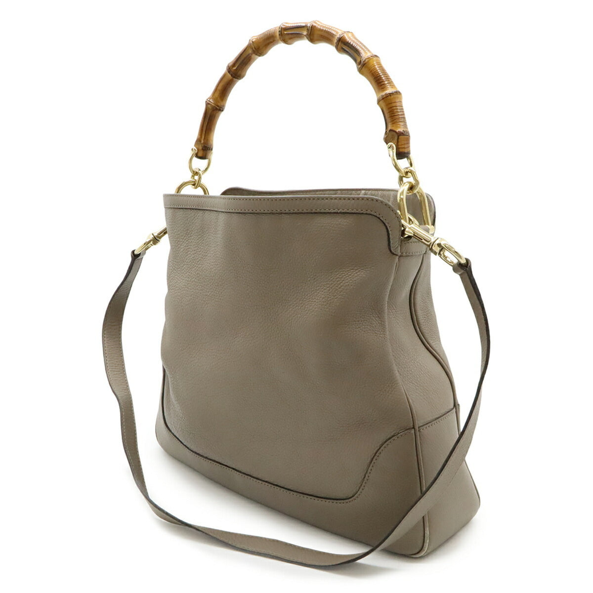 Gucci Bamboo Grayish Bamboo Leather Handbag Shoulder Bag (Pre-Owned)