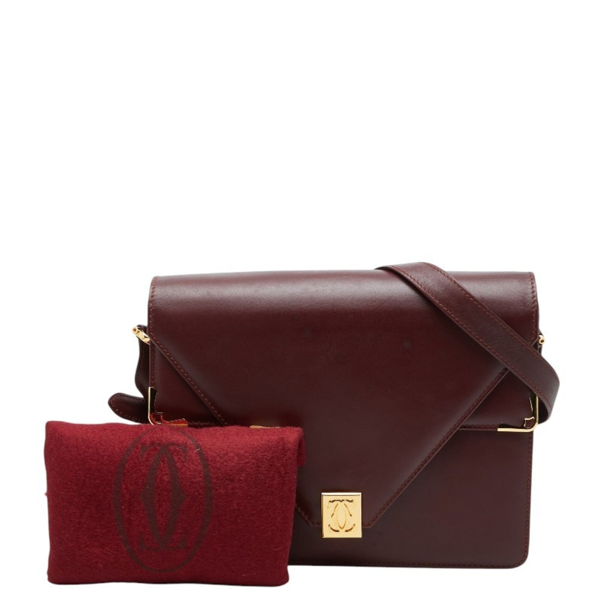 Cartier Must Bordeaux Wine Red Leather Shoulder Bag (Pre-Owned)