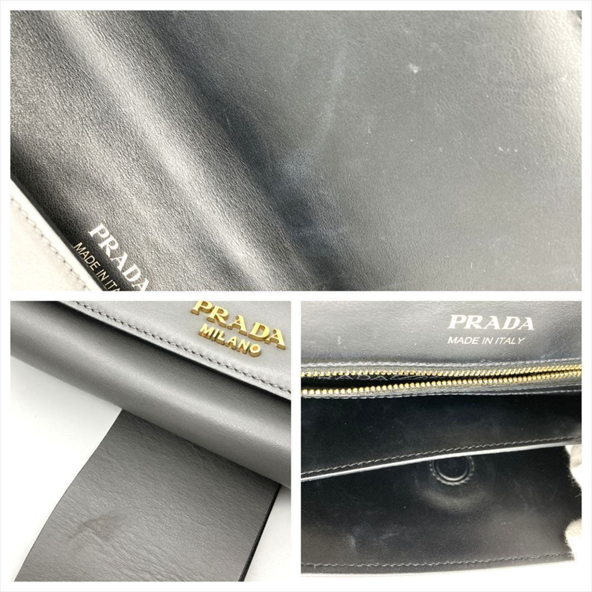 Prada Gray Multi-Color White Leather Shoulder Bag (Pre-Owned)