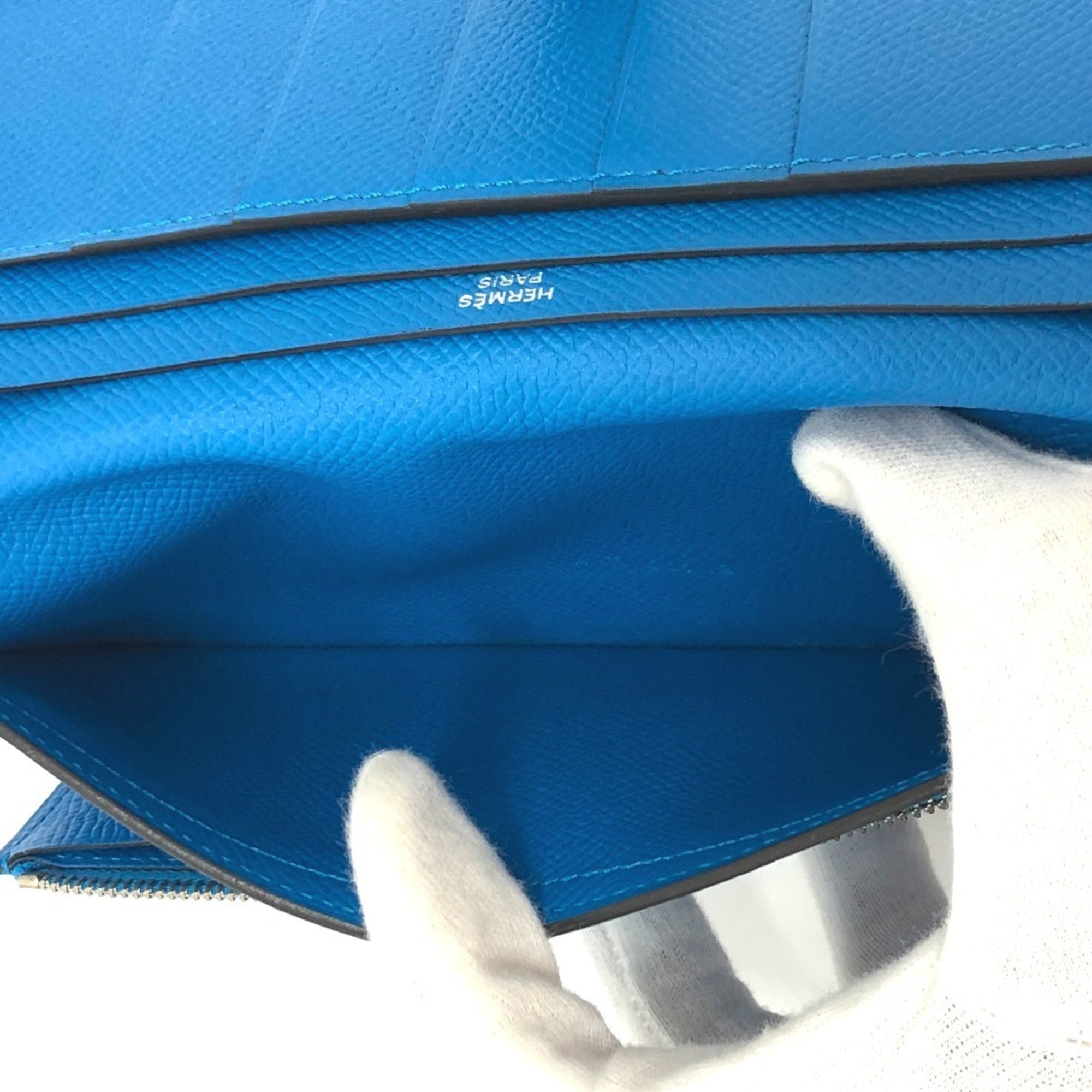 Hermes Blue Epsom Leather Long Wallet (Bi-Fold) (Pre-Owned)