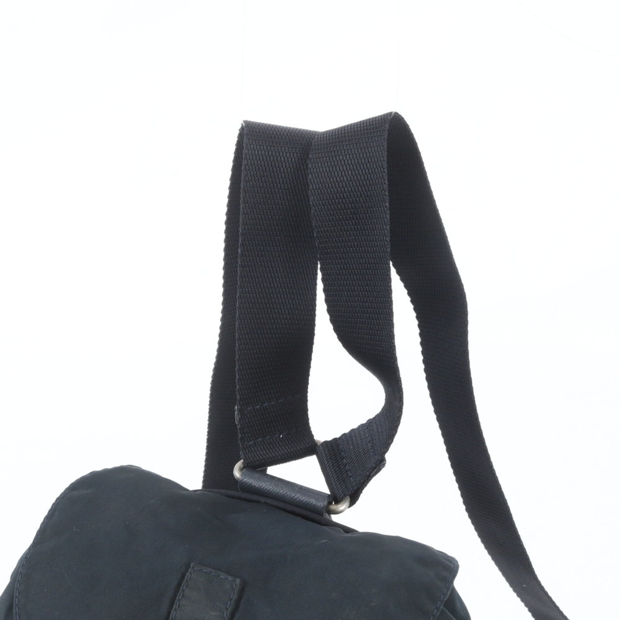 Prada Navy Black Nylon Leather Backpack (Pre-Owned)