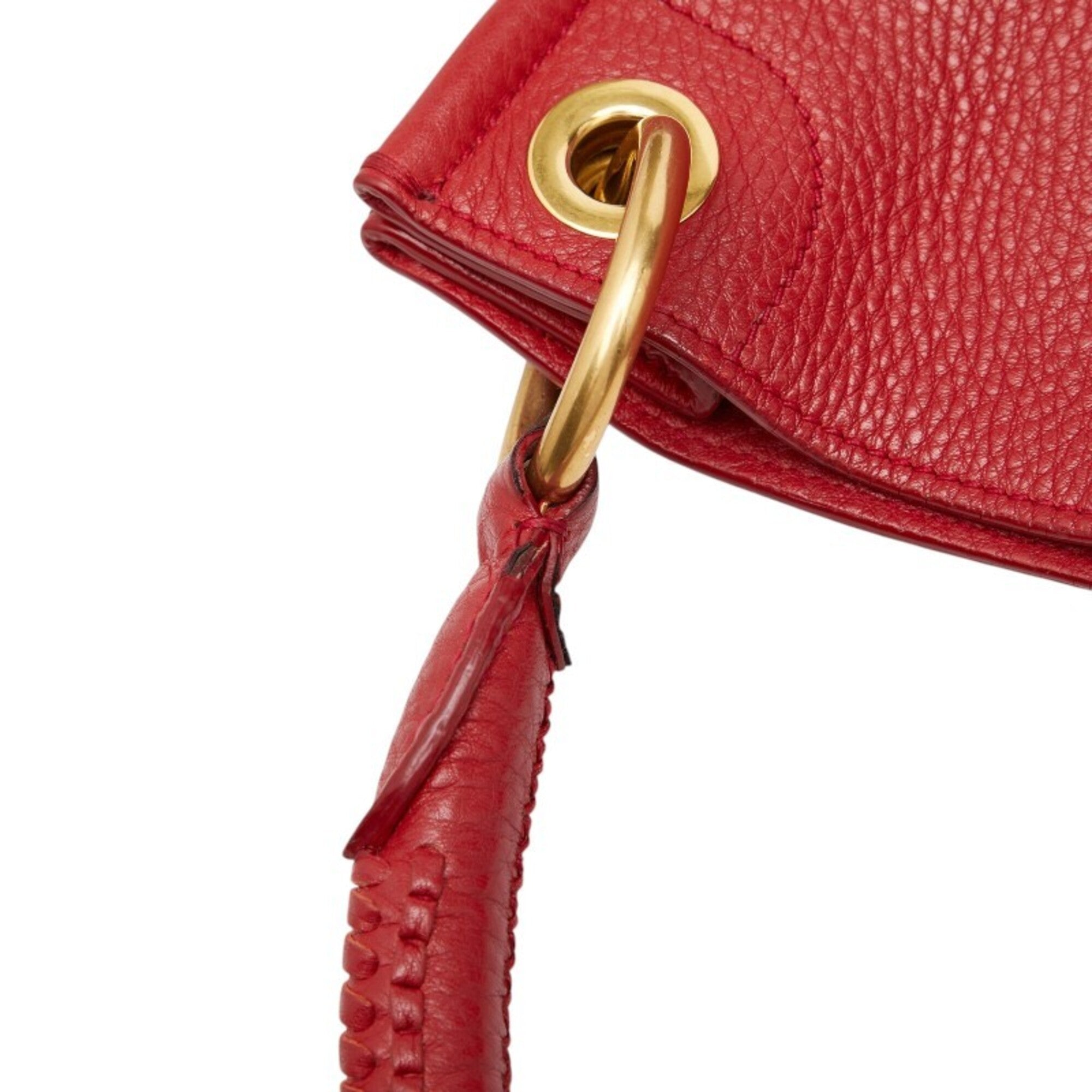 Prada Red Color Leather Shoulder Bag Tote Bag (Pre-Owned)