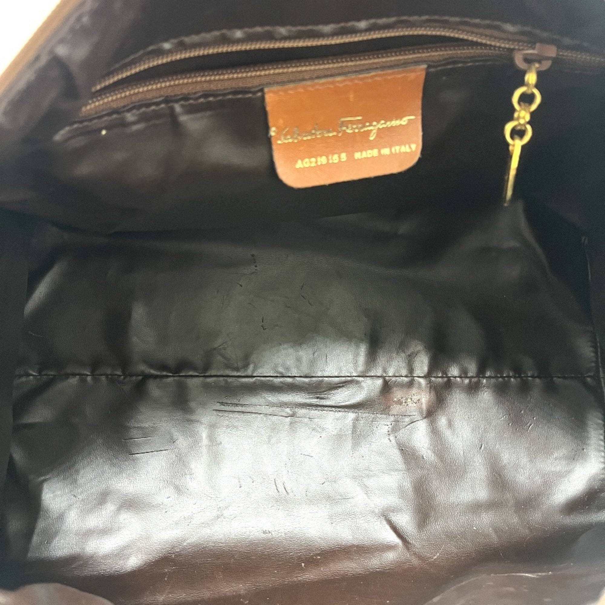 Salvatore Ferragamo Brown Pvc Leather Boston Bag Handbag (Pre-Owned)