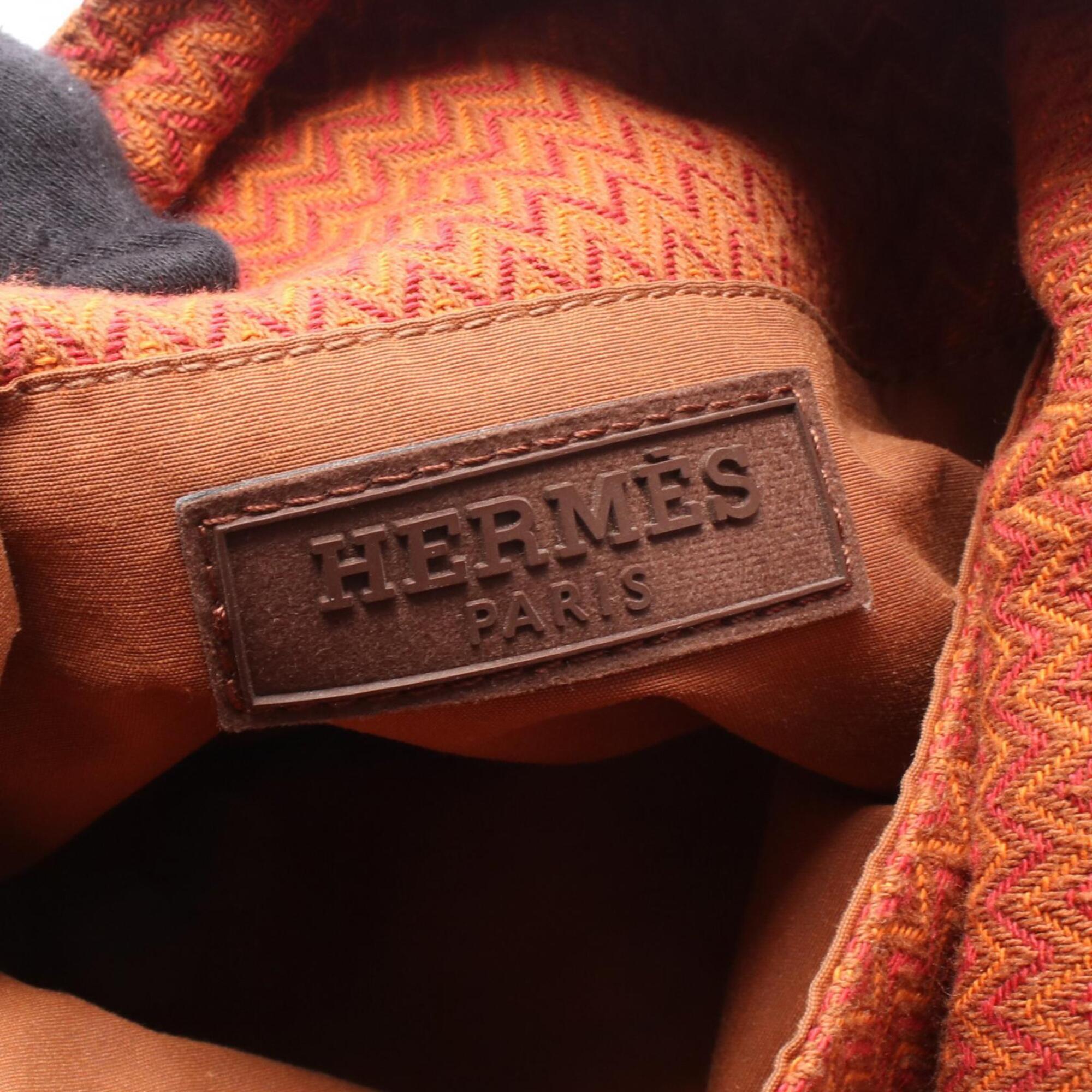 Hermes Brown Orange Red Color Canvas Handbag Shoulder Bag (Pre-Owned)