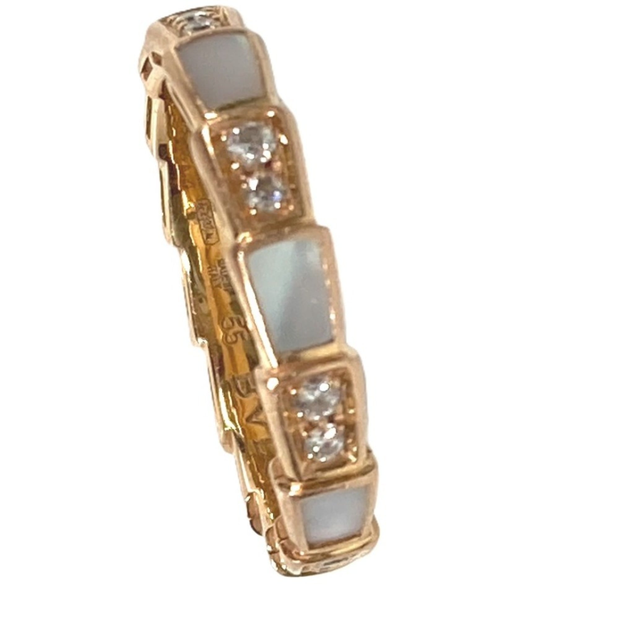 Bvlgari Serpenti Pink Gold White Band Ring (Pre-Owned)