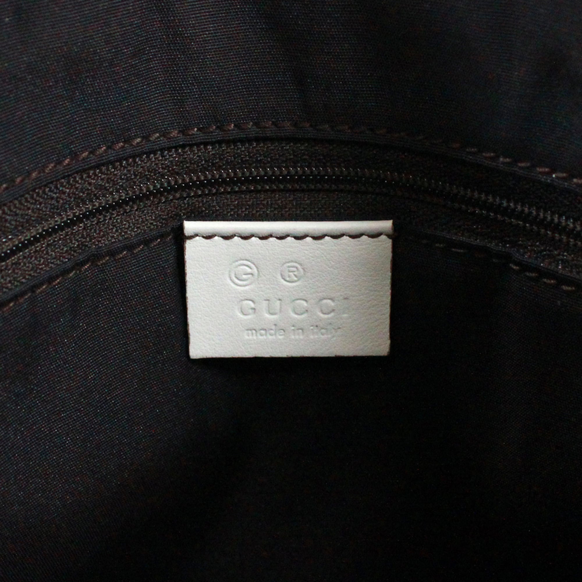 Gucci Navy White Canvas Leather Shoulder Bag (Pre-Owned)