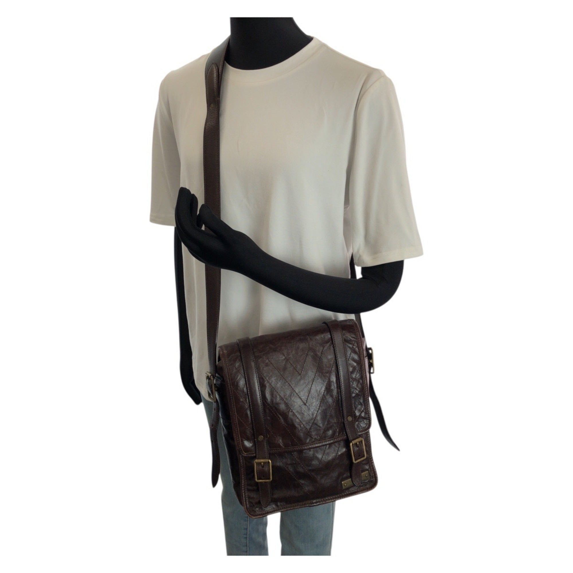 Louis Vuitton Brown Leather Messenger Bag Shoulder Bag (Pre-Owned)