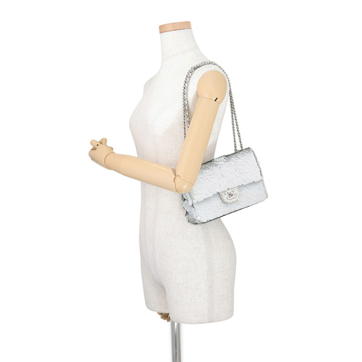 Chanel Silver Spangles Leather Handbag Shoulder Bag (Pre-Owned)