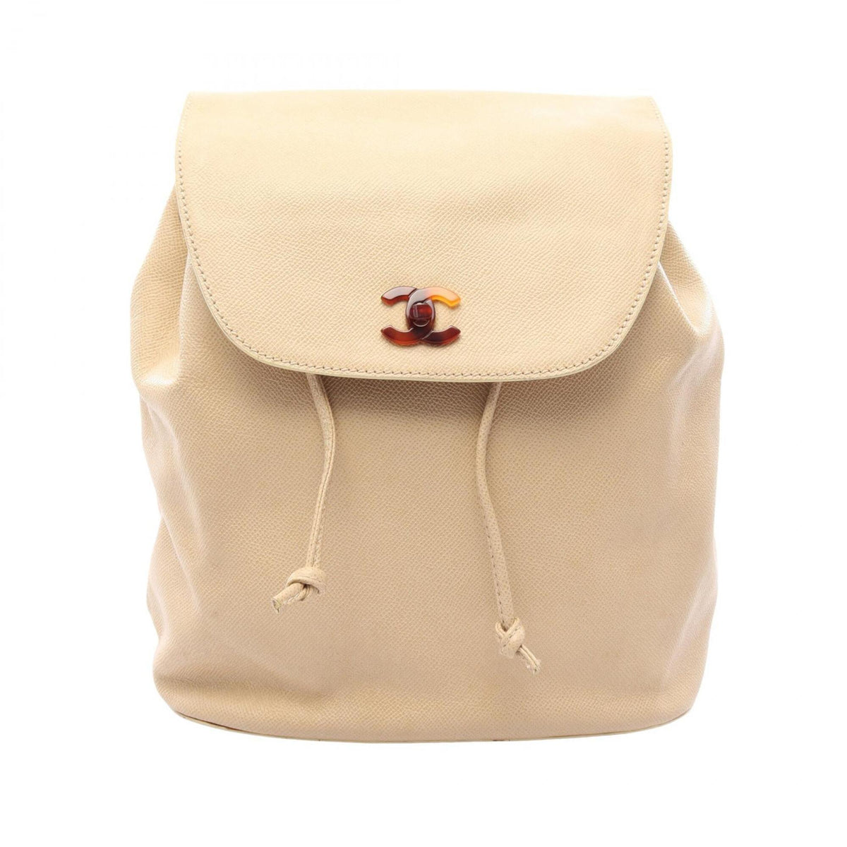 Chanel Beige Grained Calfskin Backpack Handbag (Pre-Owned)