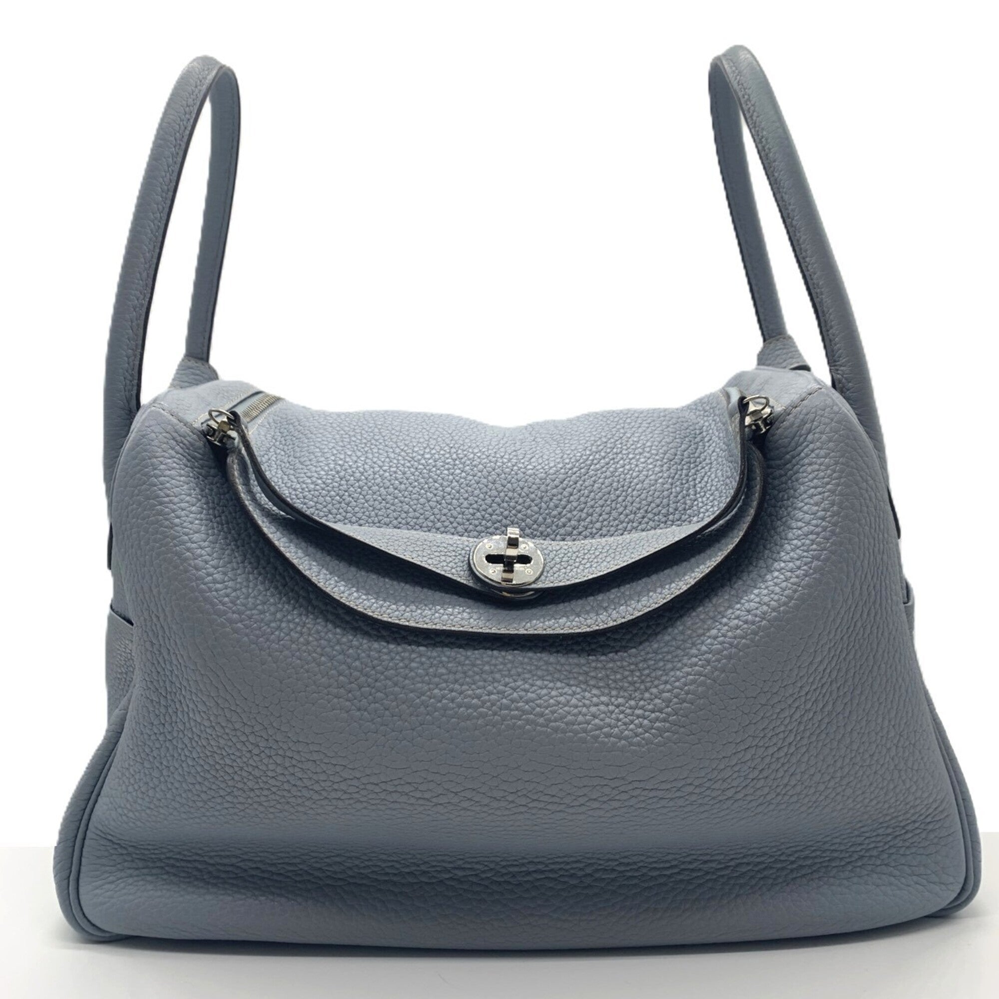 Hermes Lindy Blue Lin Taurillon Clemence Leather Handbag (Pre-Owned)