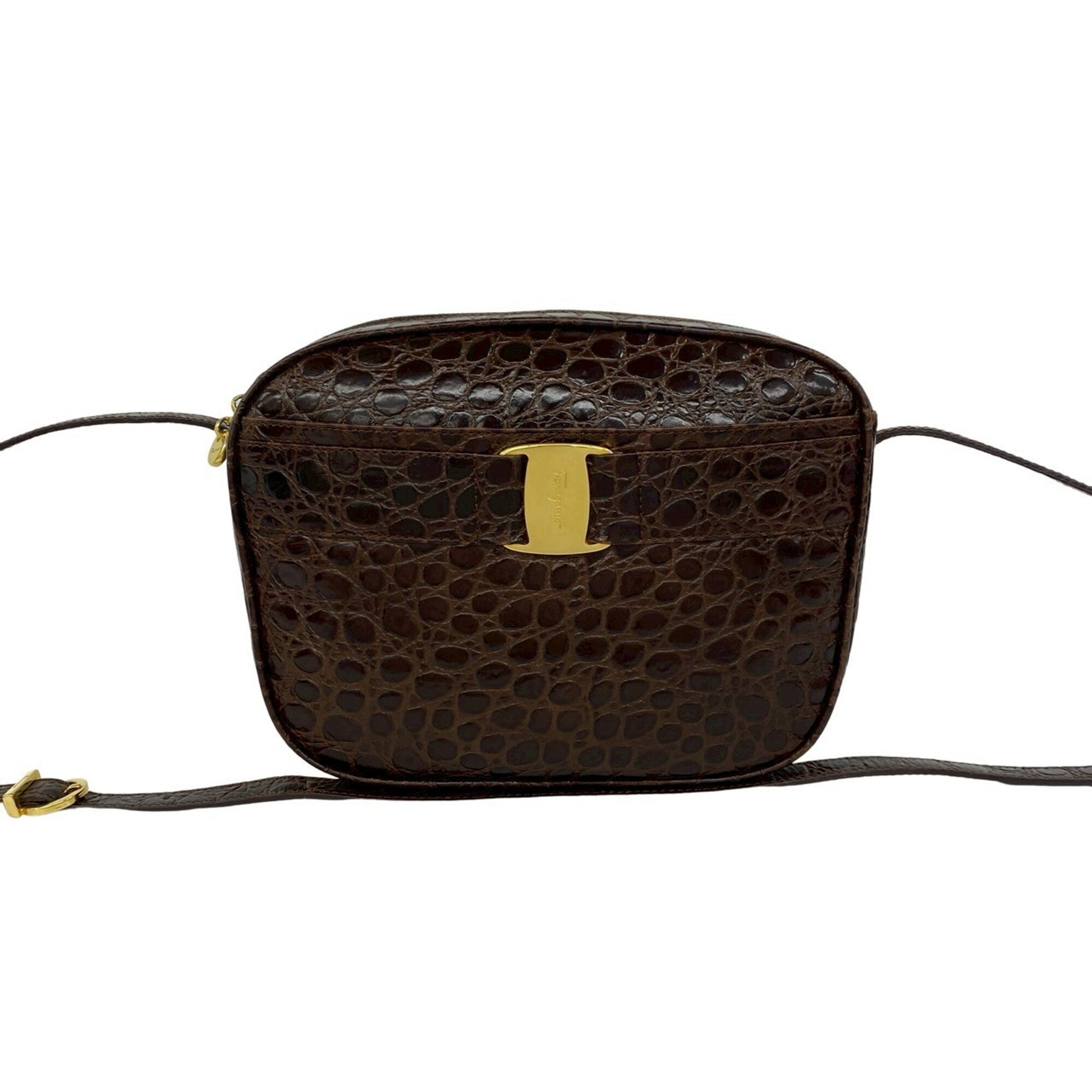 Salvatore Ferragamo Brown Leather Pochette Shoulder Bag (Pre-Owned)