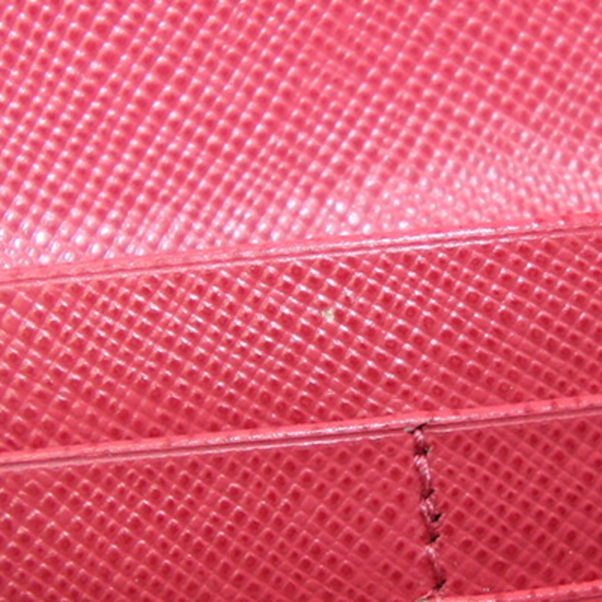 Prada Saffiano Peonia Pink Saffiano Metal Leather Long Wallet (Bi-Fold) (Pre-Owned)
