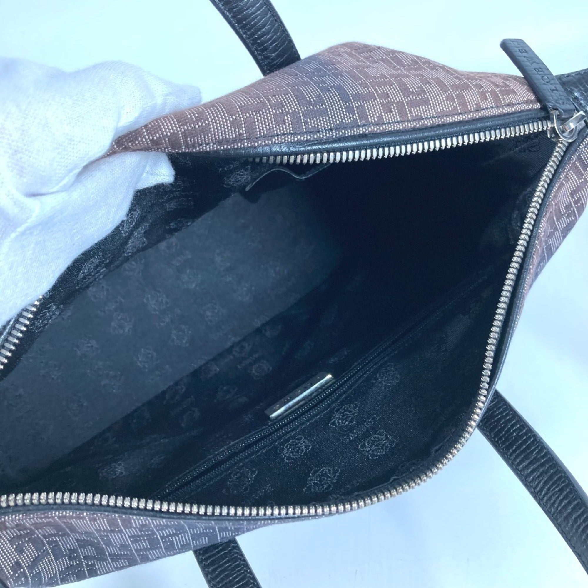 Loewe Black Leather Canvas Handbag Tote Bag (Pre-Owned)