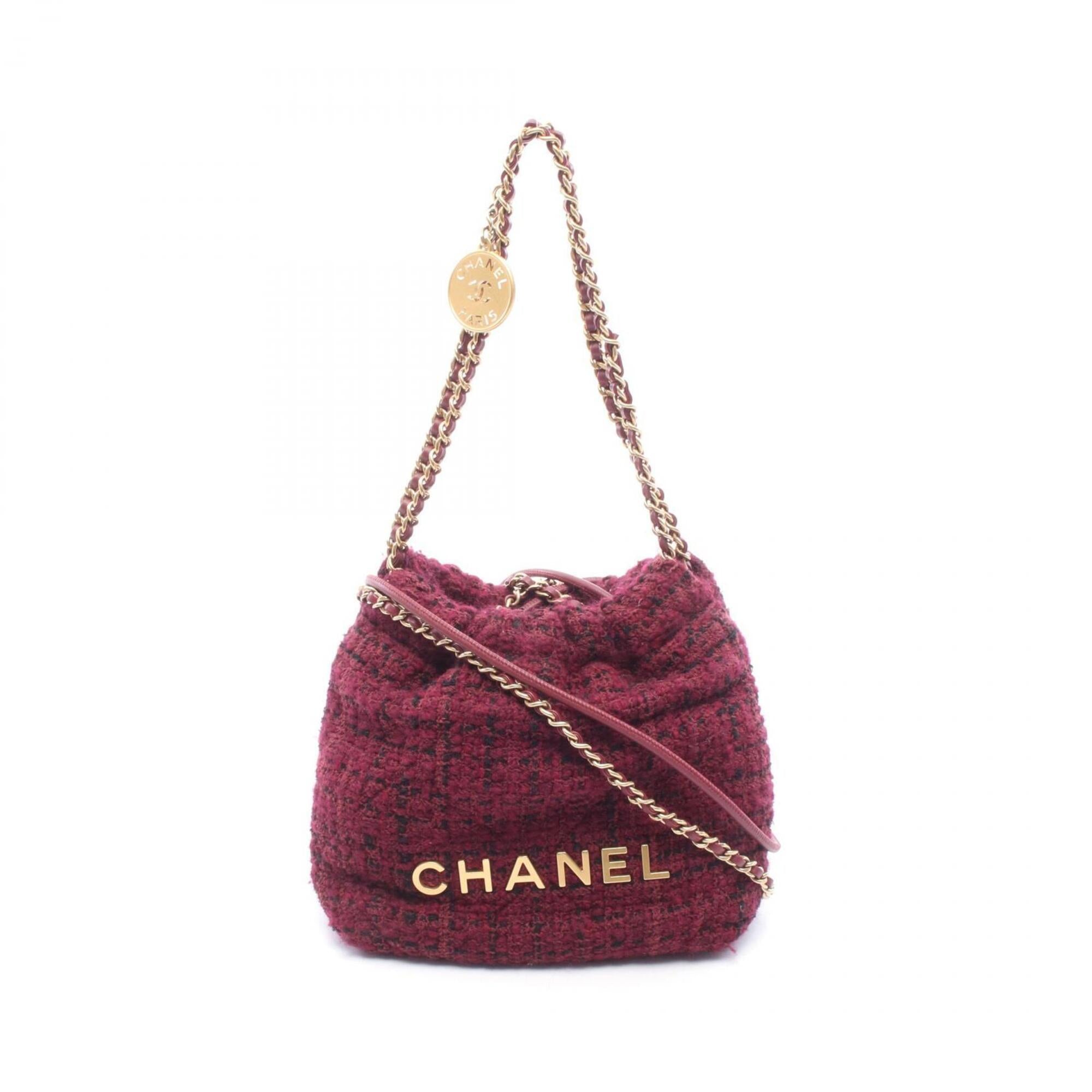 Chanel Black Bordeaux Fabric Leather Handbag Shoulder Bag (Pre-Owned)