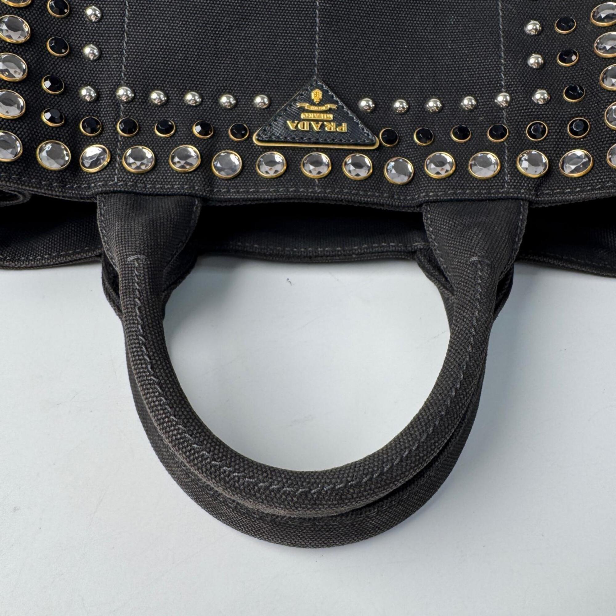 Prada Black Canvas Handbag Shoulder Bag Tote Bag (Pre-Owned)