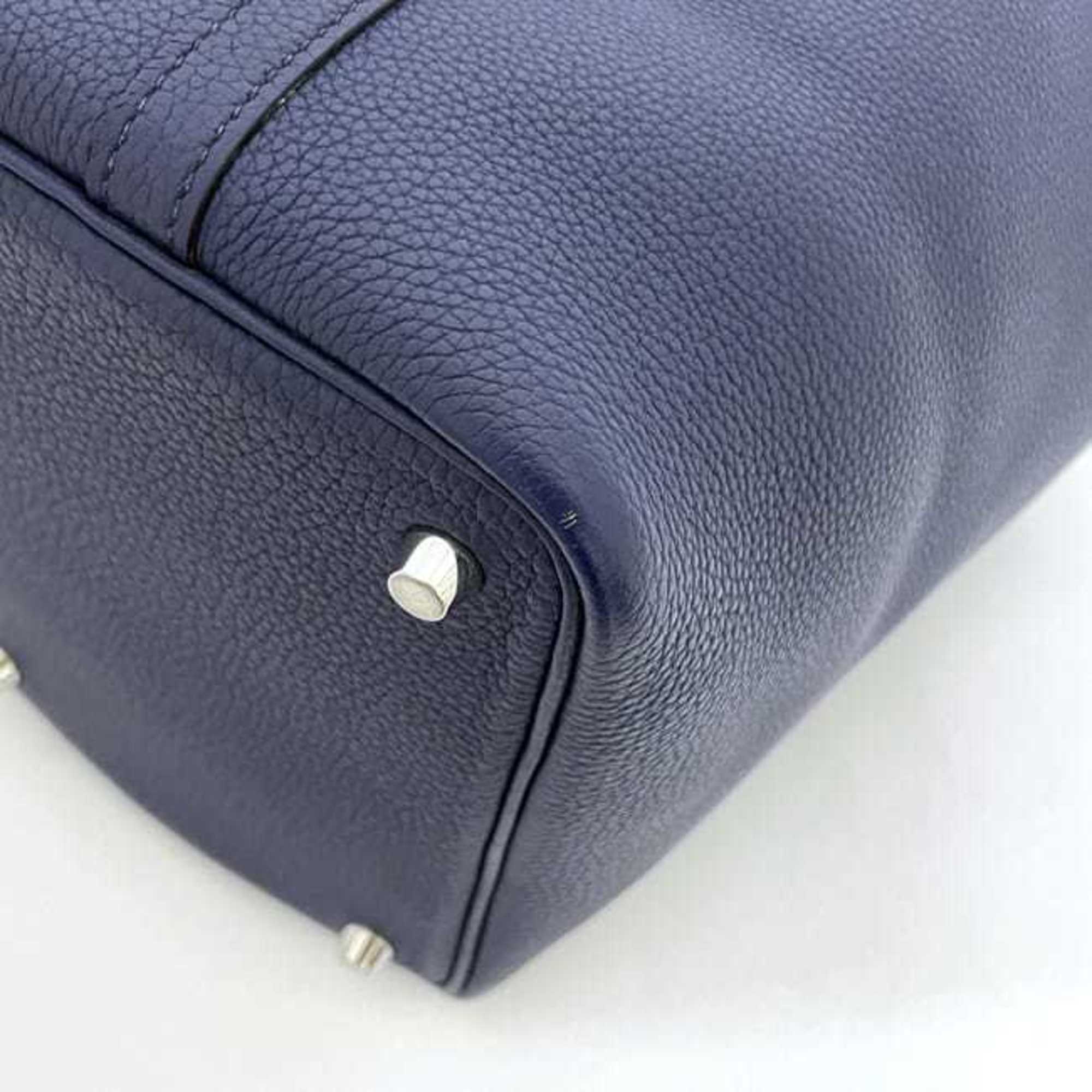 Hermes Blue Nuit Navy Leather Taurillon Clemence Leather Handbag (Pre-Owned)