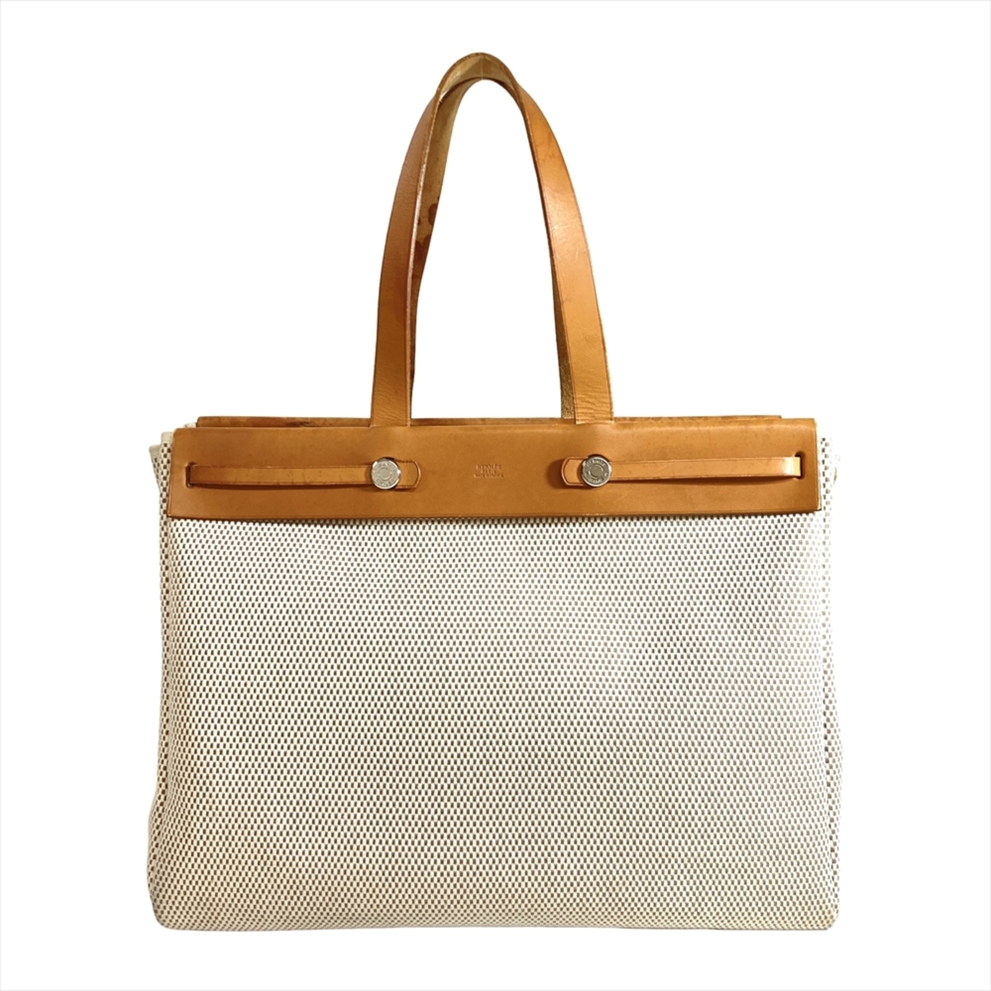 Hermes Brown Natural Toile H Leather Tote Bag (Pre-Owned)