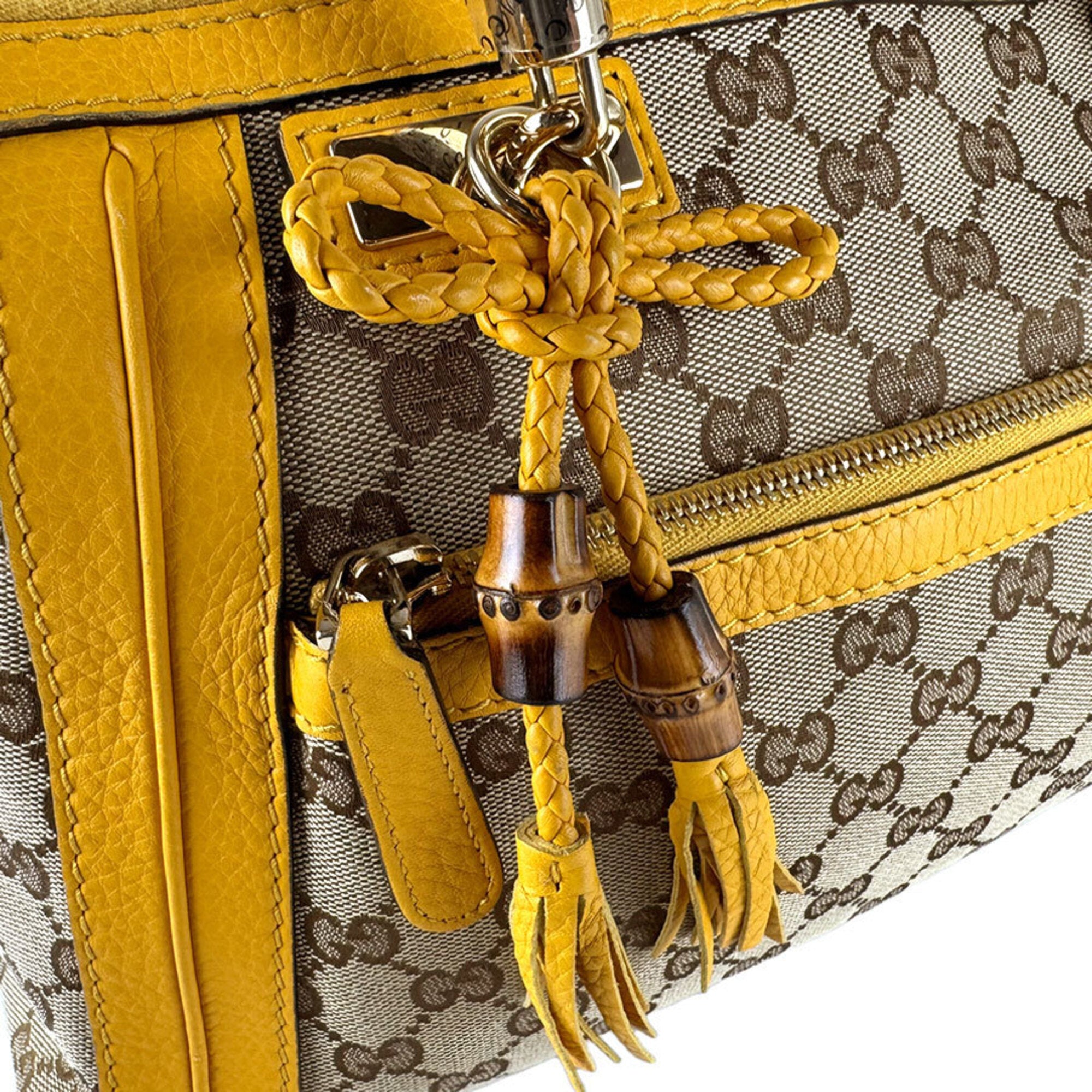 Gucci Brown Yellow Gg Canvas Leather Handbag Shoulder Bag (Pre-Owned)