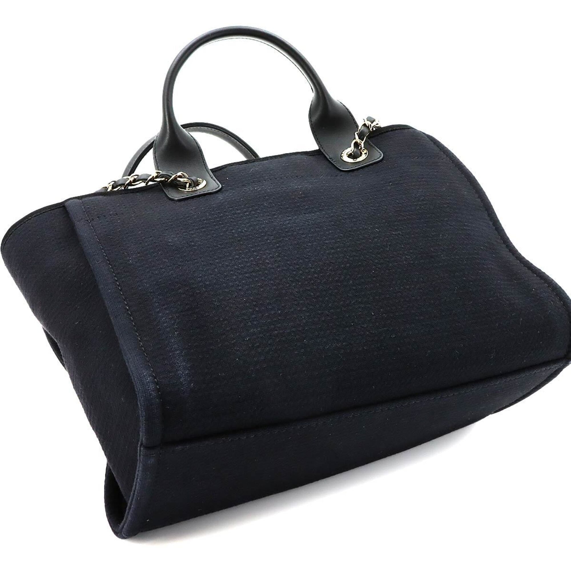 Chanel Black Canvas Leather Handbag Tote Bag (Pre-Owned)