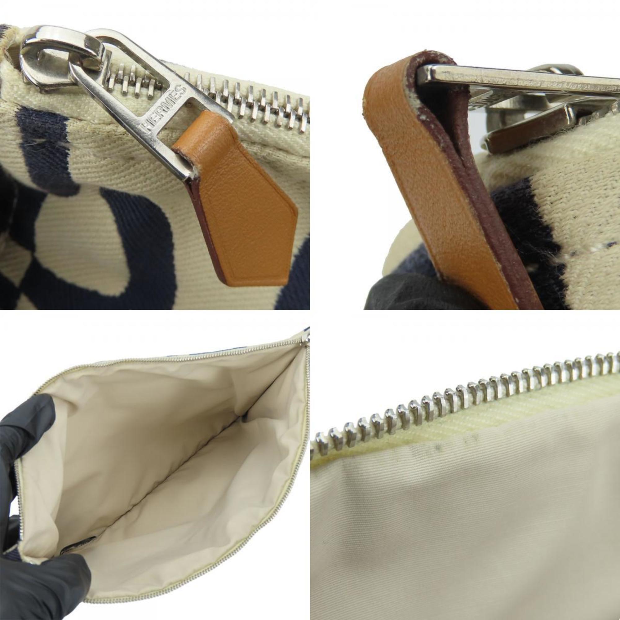 Hermes Ivory Navy Canvas Clutch Bag Pouch (Pre-Owned)