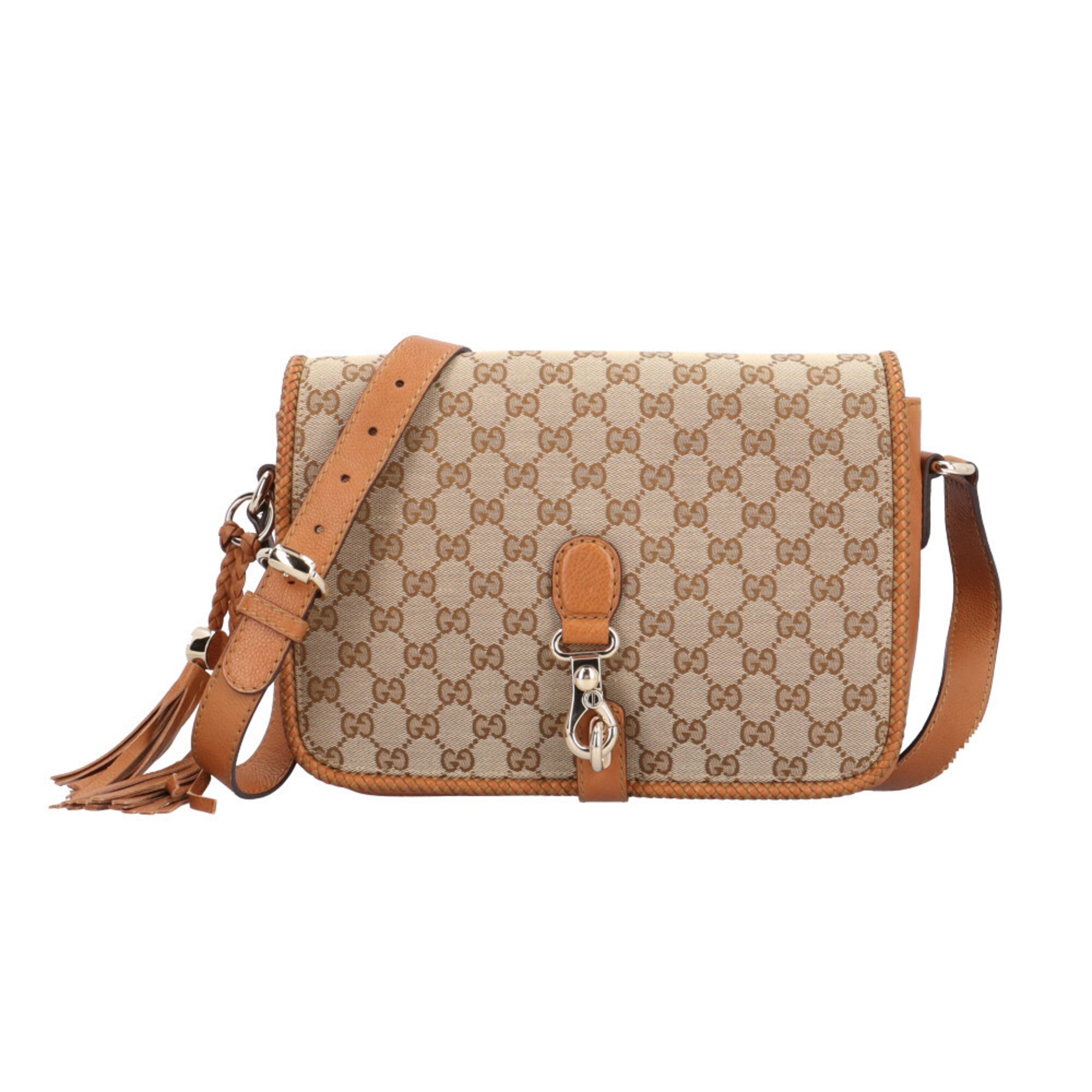 Gucci Gg Canvas Beige Beige Brown Gg Canvas Shoulder Bag (Pre-Owned)