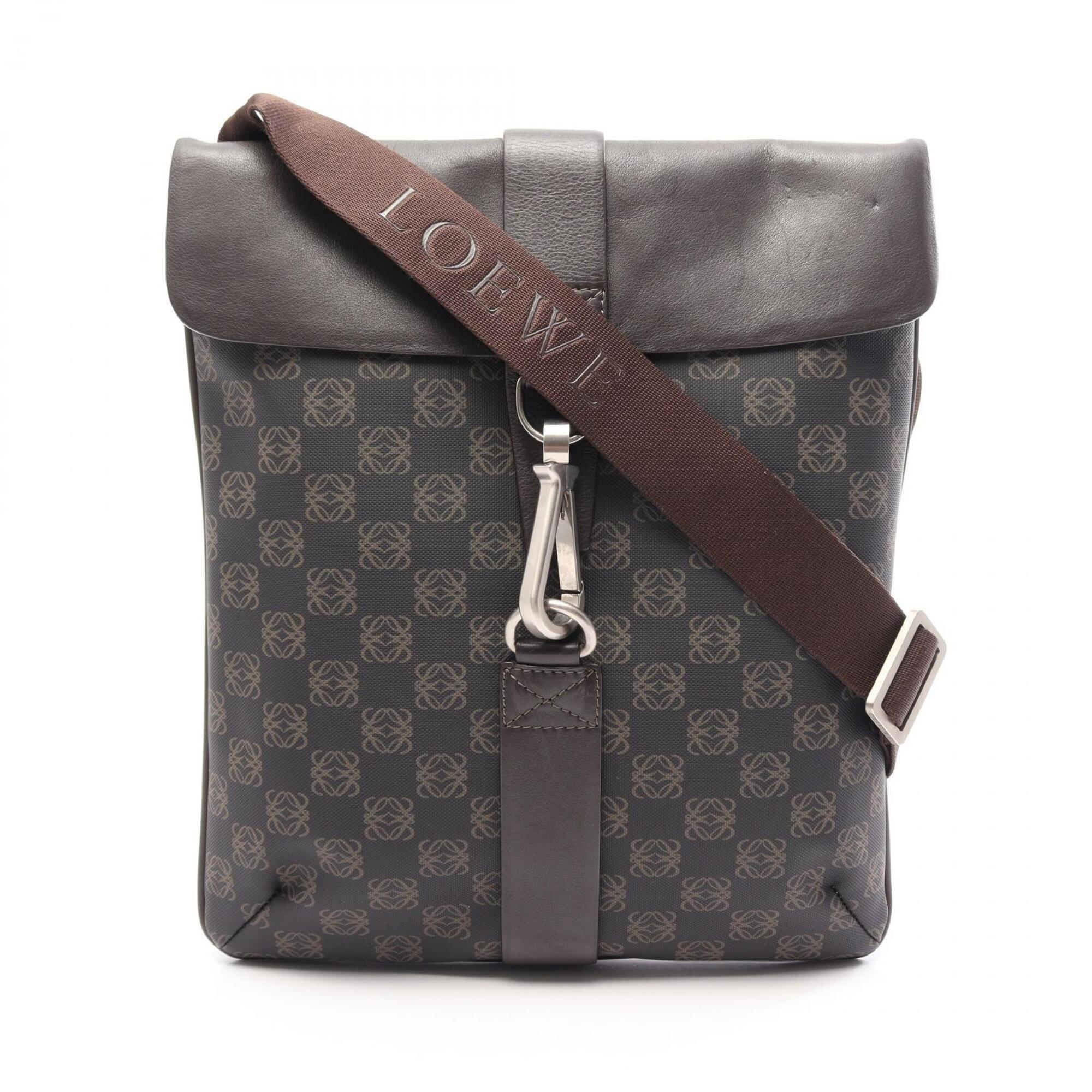 Loewe Black Brown Coated Canvas Leather Handbag Shoulder Bag (Pre-Owned)