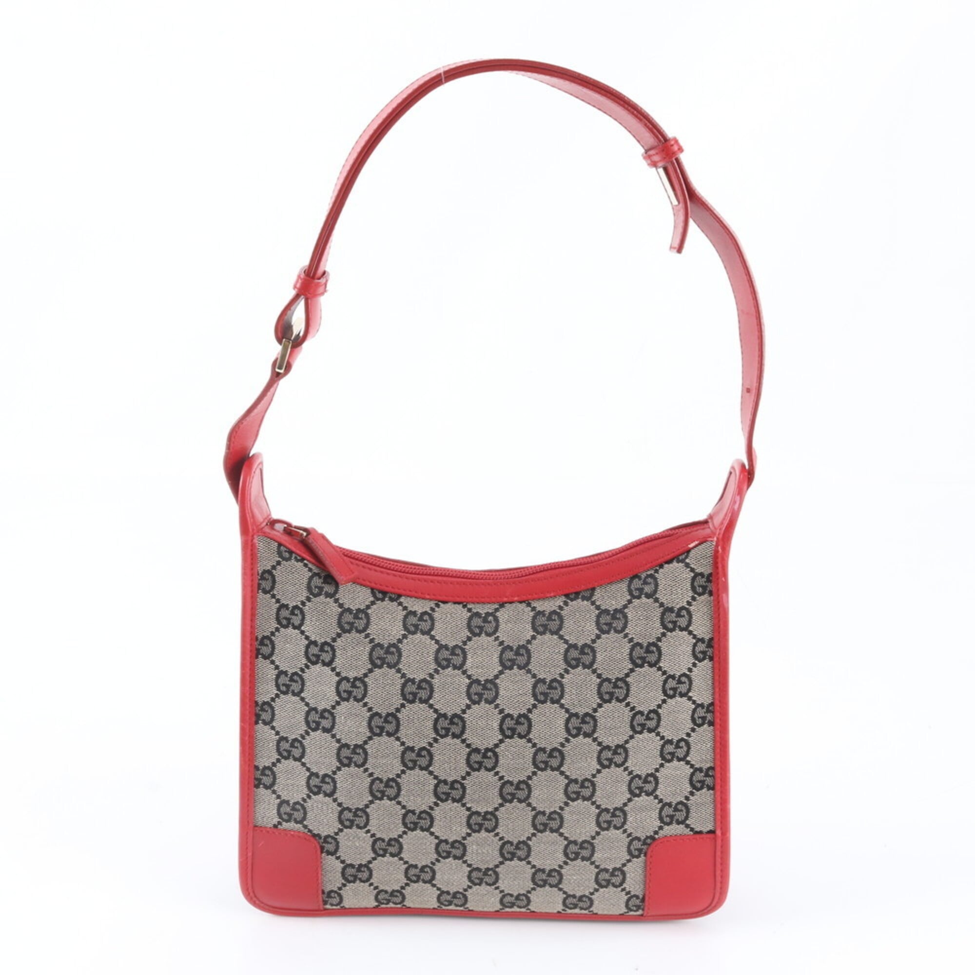 Gucci Navy Red Color Leather Canvas Handbag Shoulder Bag (Pre-Owned)