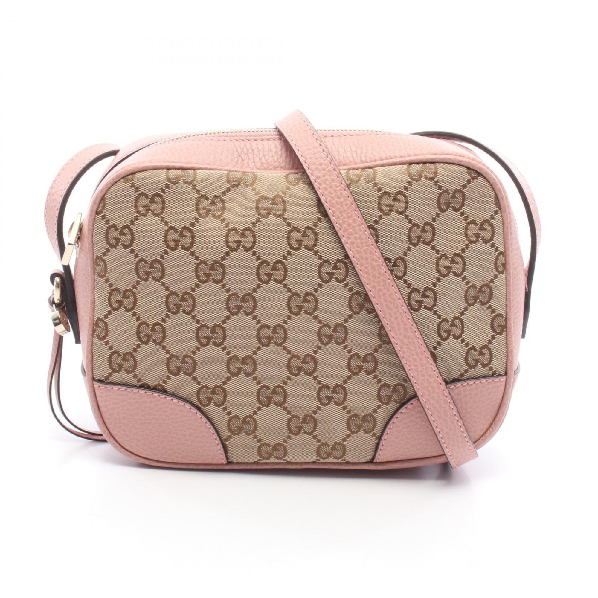 Gucci Beige Brown Pink Canvas Leather Handbag Shoulder Bag (Pre-Owned)