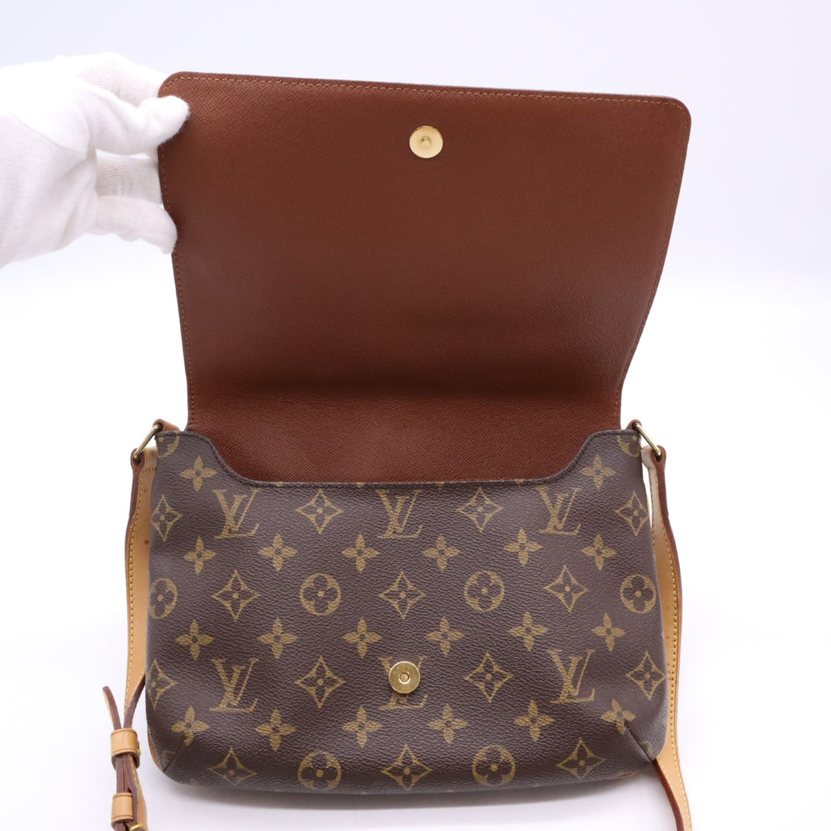 Louis Vuitton Beige Brown Coated Canvas Leather Shoulder Bag (Pre-Owned)