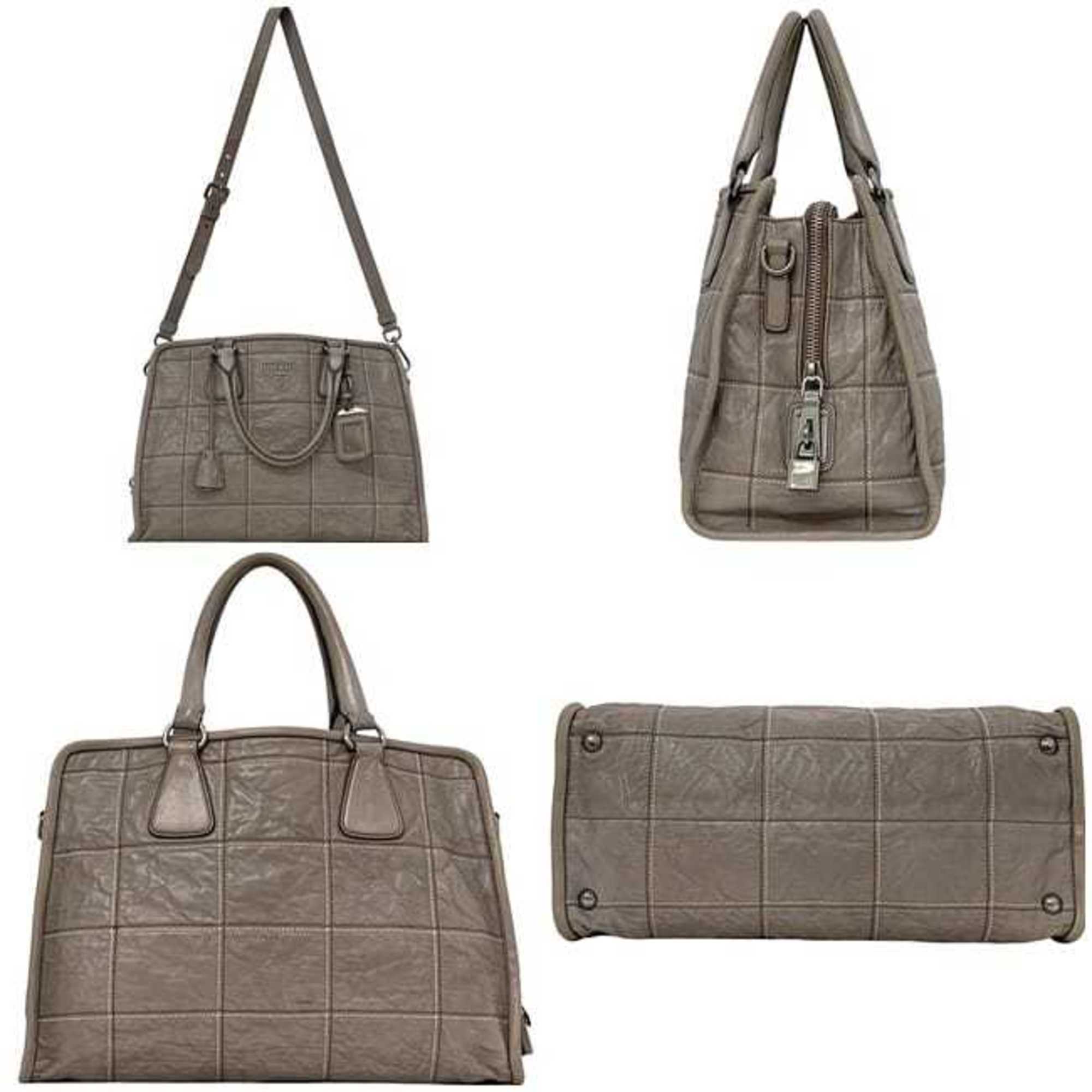 Prada Gray Nappa Leather Leather Handbag Shoulder Bag Tote Bag (Pre-Owned)