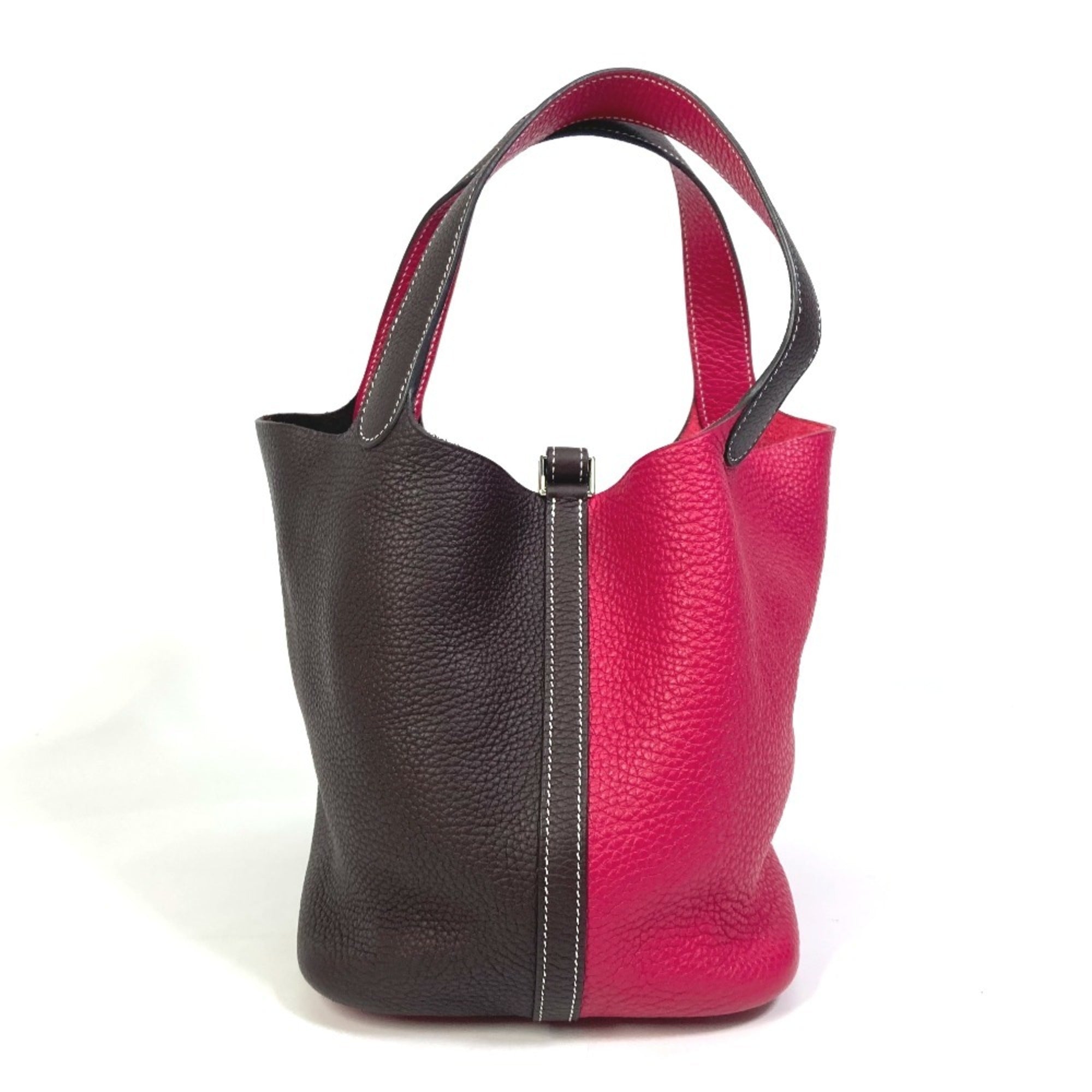 Hermes Picotin Red Brown Taurillon Clemence Leather Handbag Tote Bag (Pre-Owned)