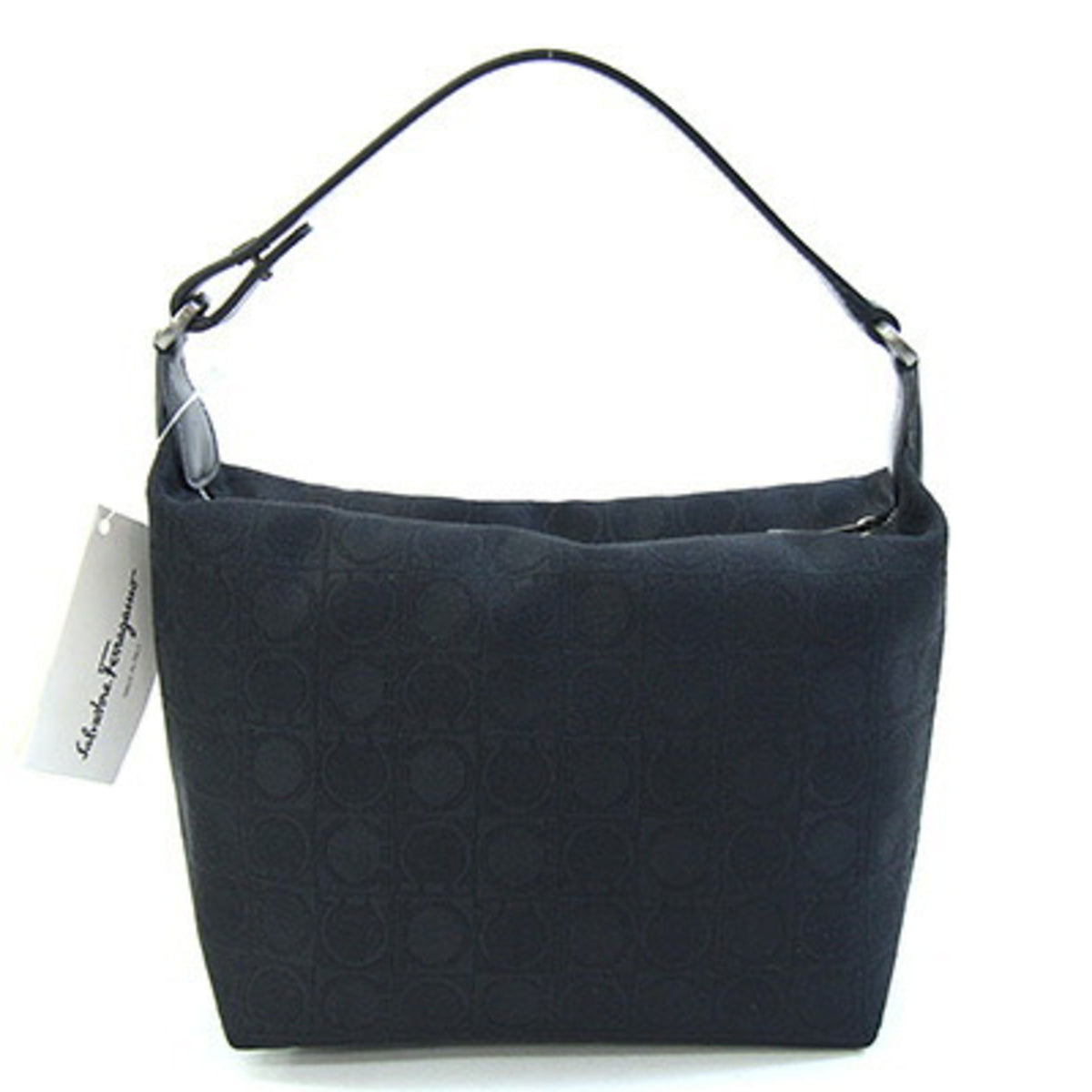 Salvatore Ferragamo Gancini Black Nylon Leather Handbag Pouch (Pre-Owned)