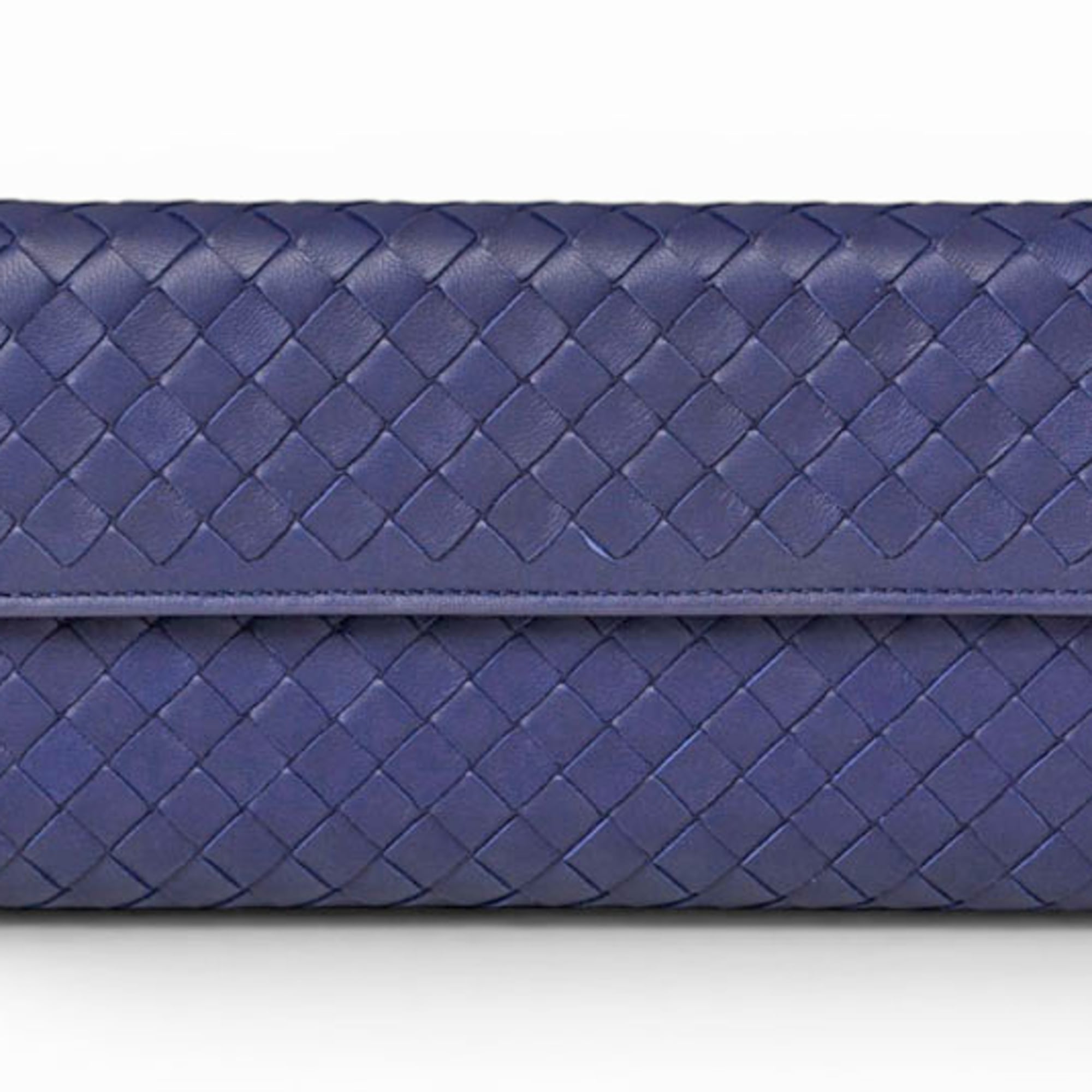 Bottega Veneta Dark Purple Leather Long Wallet (Bi-Fold) (Pre-Owned)