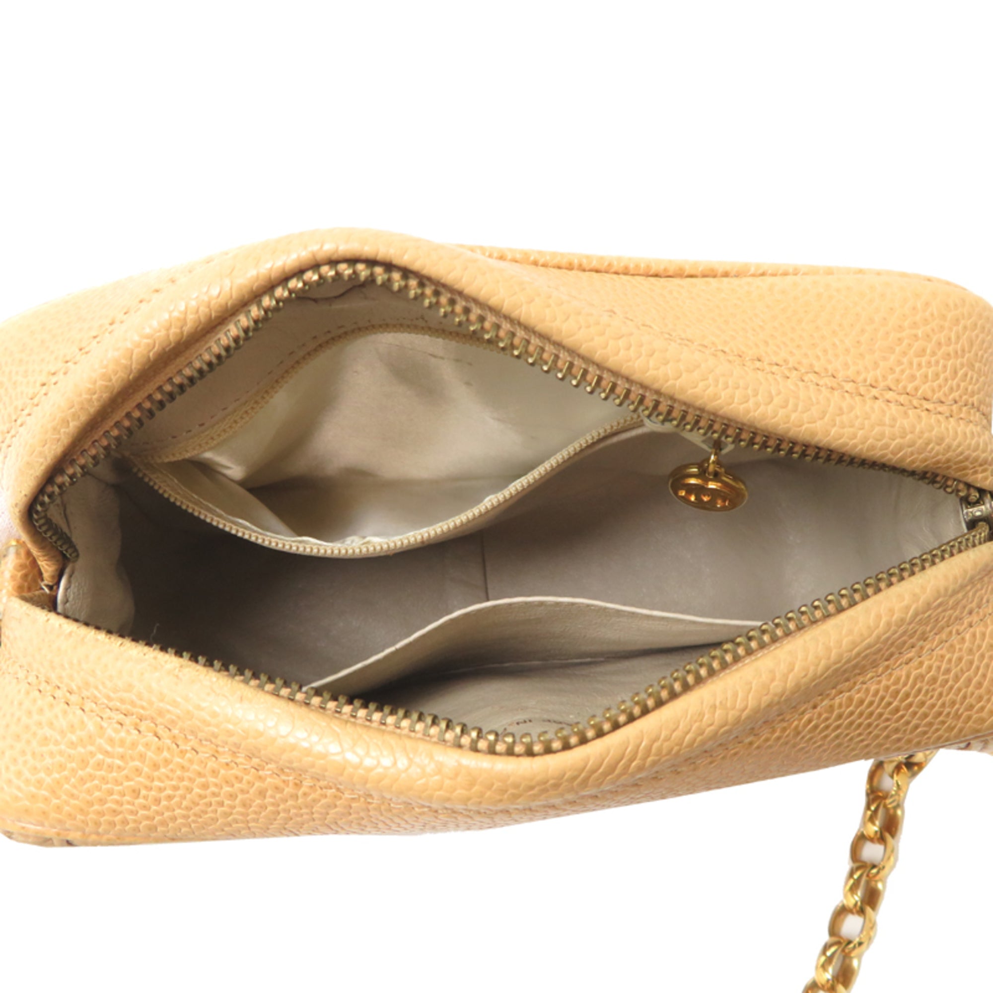 Chanel Beige Grained Calfskin Shoulder Bag (Pre-Owned)