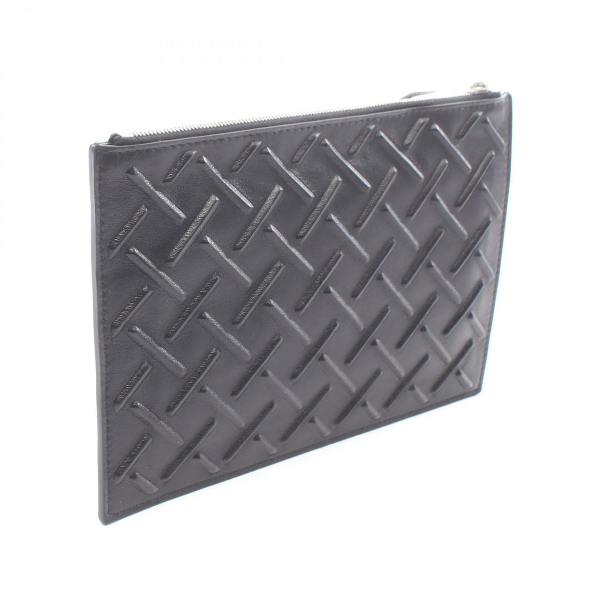 Bottega Veneta Intrecciato Black Leather Clutch Bag Handbag (Pre-Owned)